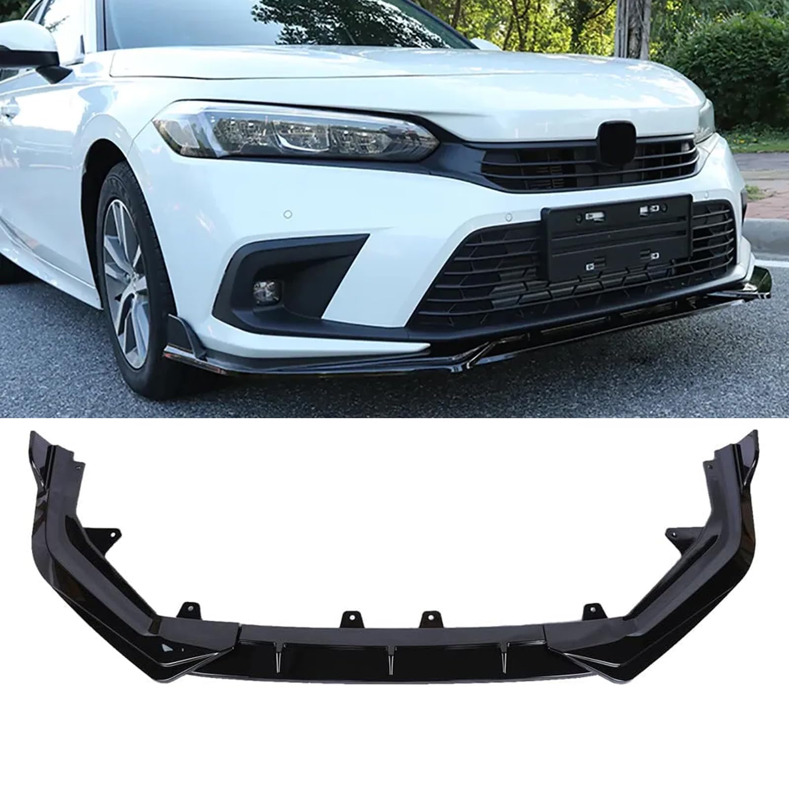MATMACRO Front Bumper Lip for Honda Civic Gloss Black Front Bumper Spoiler Splitter 2022-2023