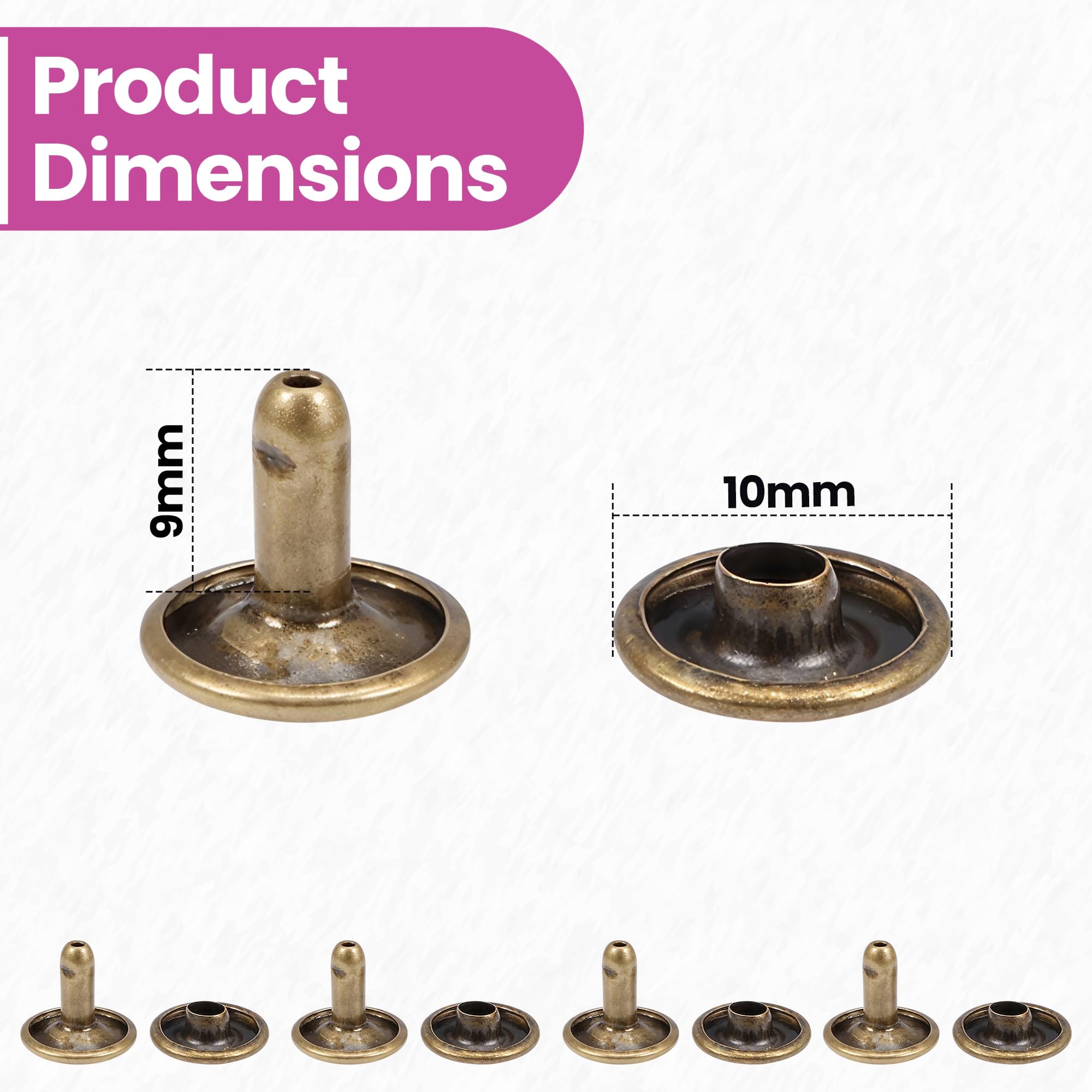Weddecor Double Cap Bronze Tubular Rivets Studs for Replacement, Leathercraft, Bags, Belts, Dog Collar, Repair, Hat, Shoes Sewing Decoration, 10mm, 100pcs