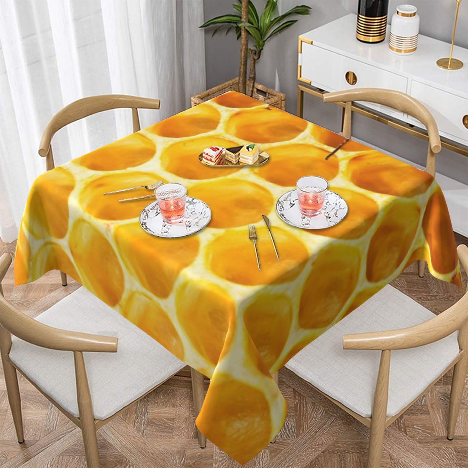 DCEHGEW Wildlife Bees Prints Square Tablecloth 137x137 CM, Waterproof Fabric Table Cloth for Dining Table, Farmhouse Table Cover for Kitchen Dining Tabletop Decoration