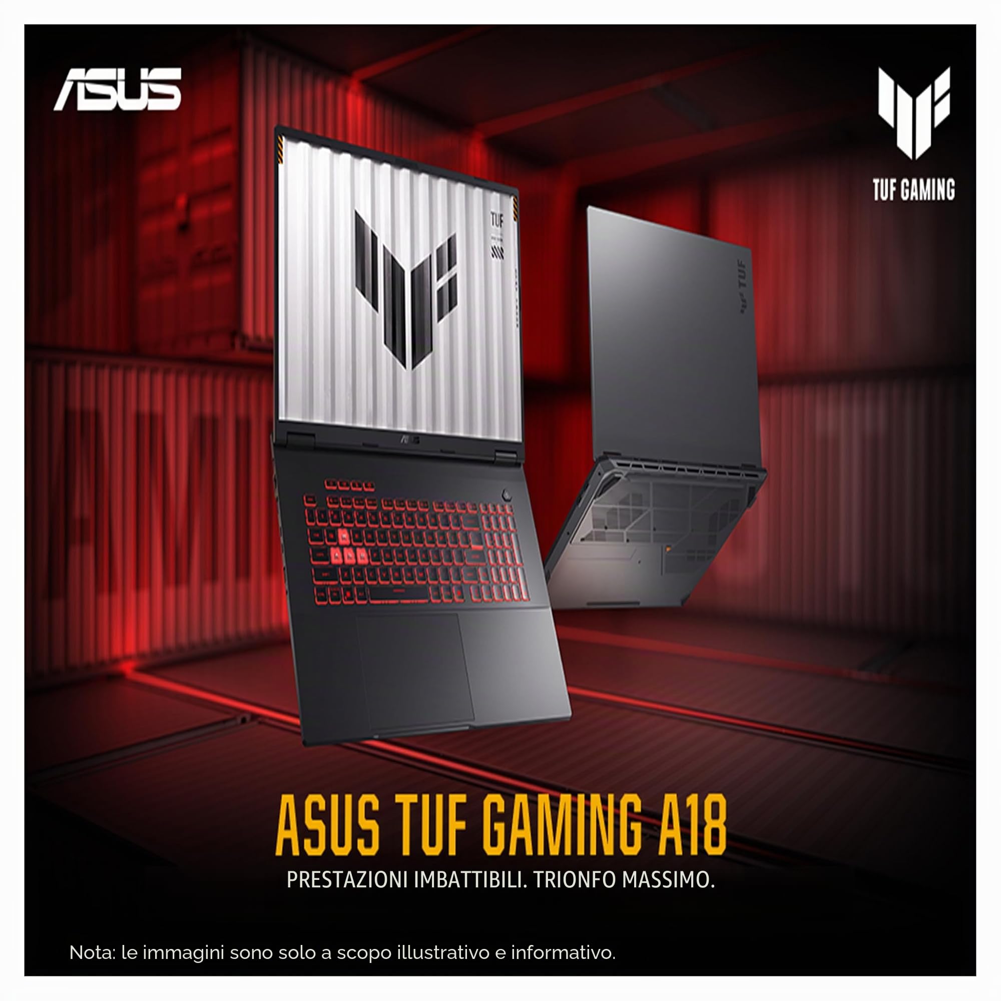 ASUS TUF A18 Gaming Laptop, AMD Ryzen 7 260, 64 GB DDR5 RAM, 2 TB PCIe SSD, 18" FHD (1920 x 1200), display Nvidia GeForce RTX 5050 Graphics, tastiera QWERTZ RGB, Windows 11 Home, Jaeger Gray