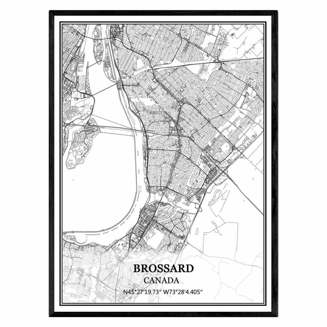 Brossard Canada Map Wall Art Canvas Print Poster Artwork Unframed Modern Black and White Map Souvenir Gift Home Decor 9x11 inches