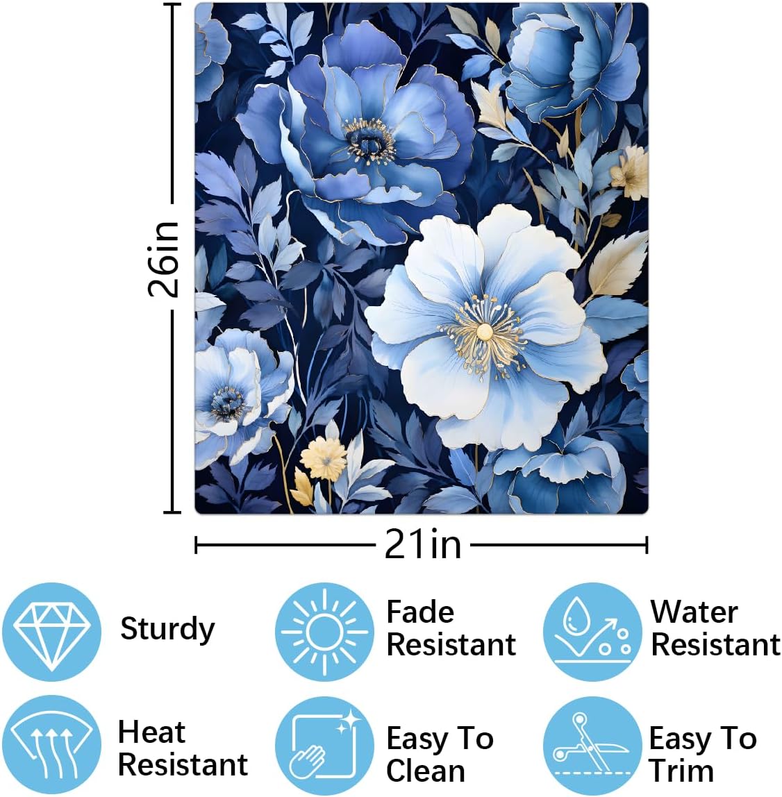 Painting Blue Floral Plant Dishwasher Magnet Cover Decorative Refrigerator Covers Magnetic Reusable Dishwasher Door Cover Kitchen Appliance Sticker Cover 21x26Inch