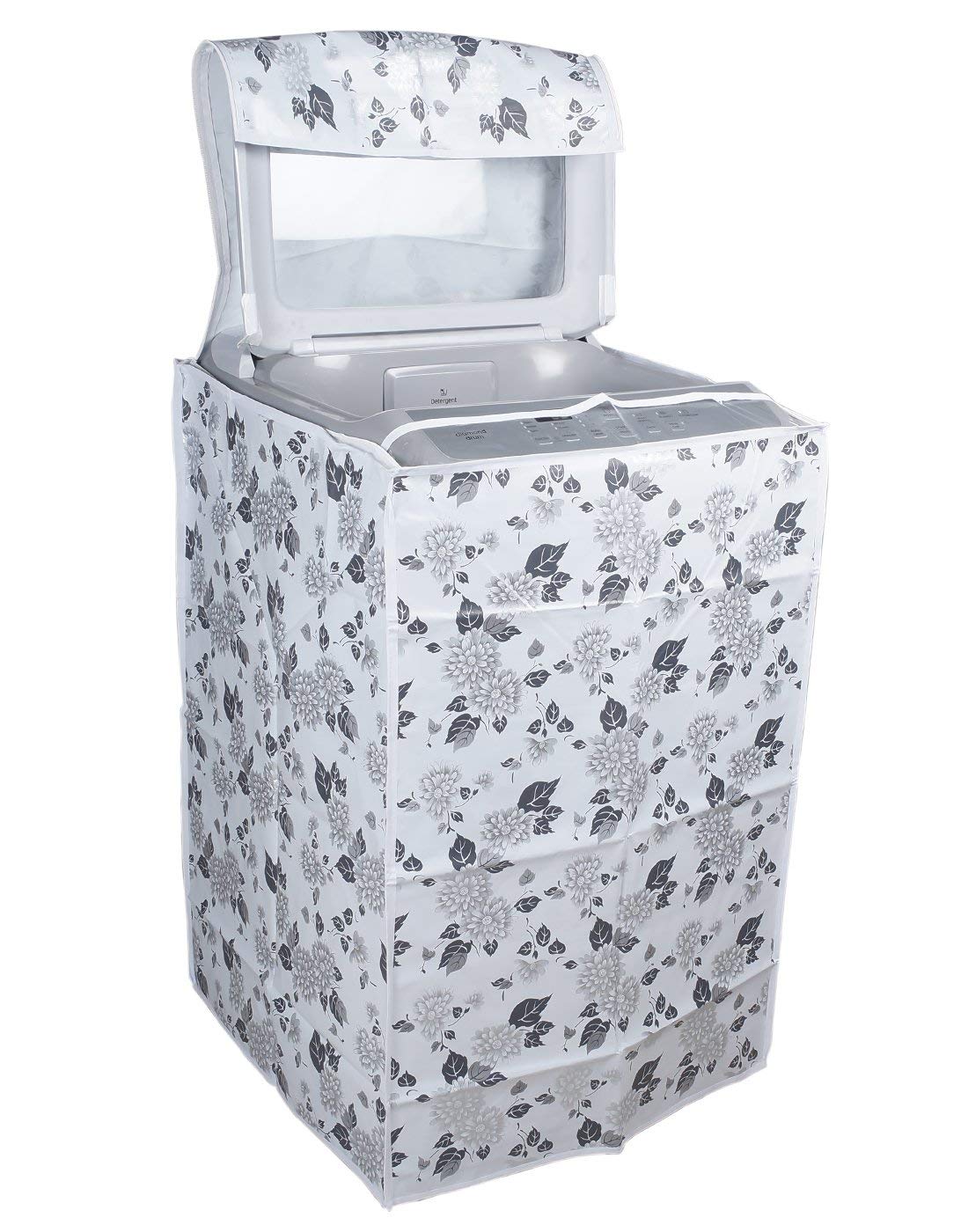Housse pour machine à laver à charge supérieure adaptée pour 7 kg, 7,2 kg, 7,5 kg, 8 kg (56 cm x 56 cm x 88 cm), moitié blanche et grise