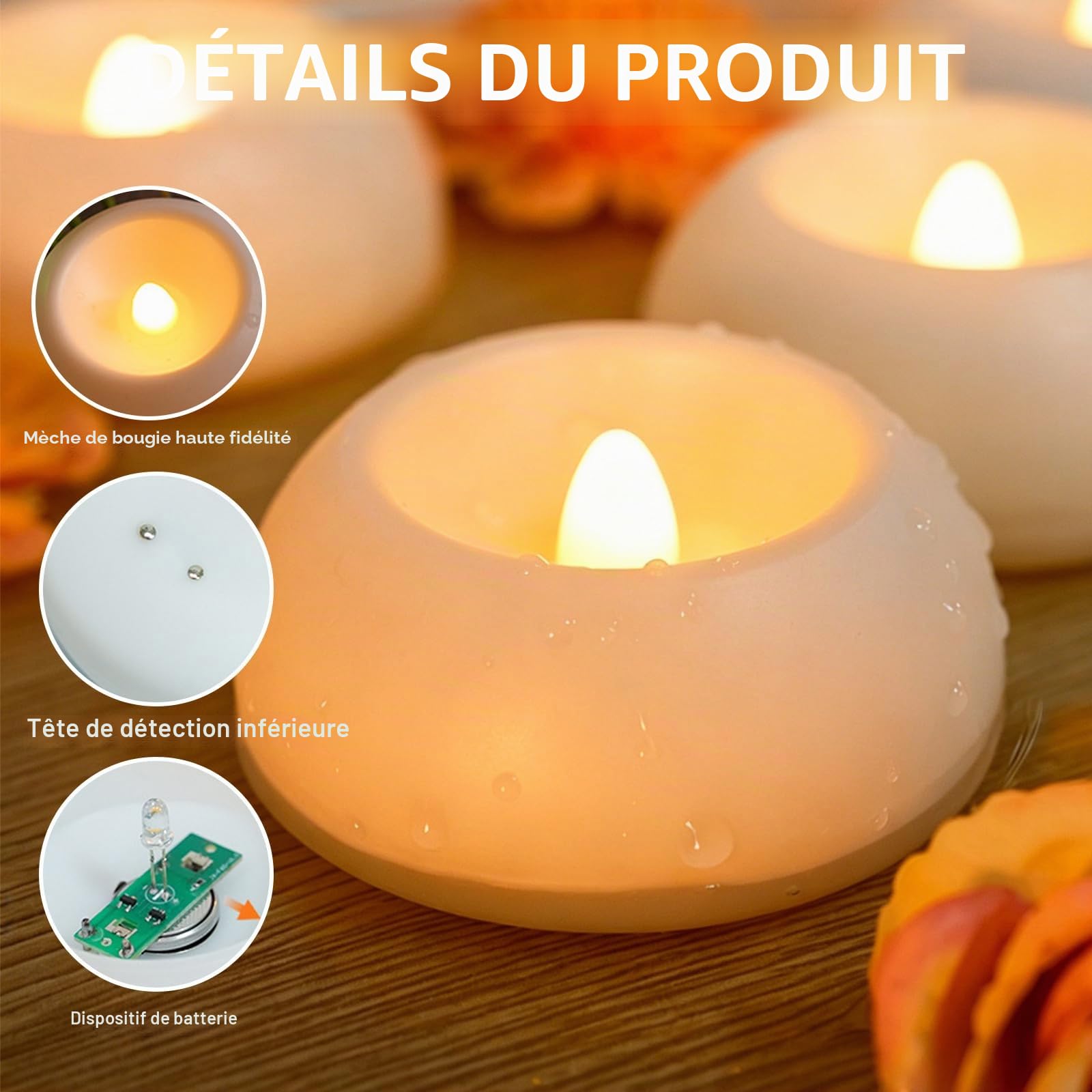 Lot de 24 Bougies Flottantes, Bougie Flottante, Bougie Chauffe Plat LED, Idéales pour Piscine, Bain, Fontaine, Décorations de Mariage, Centres de Table, Vases, Baignoires et Spa, Autonomie 200 Heures