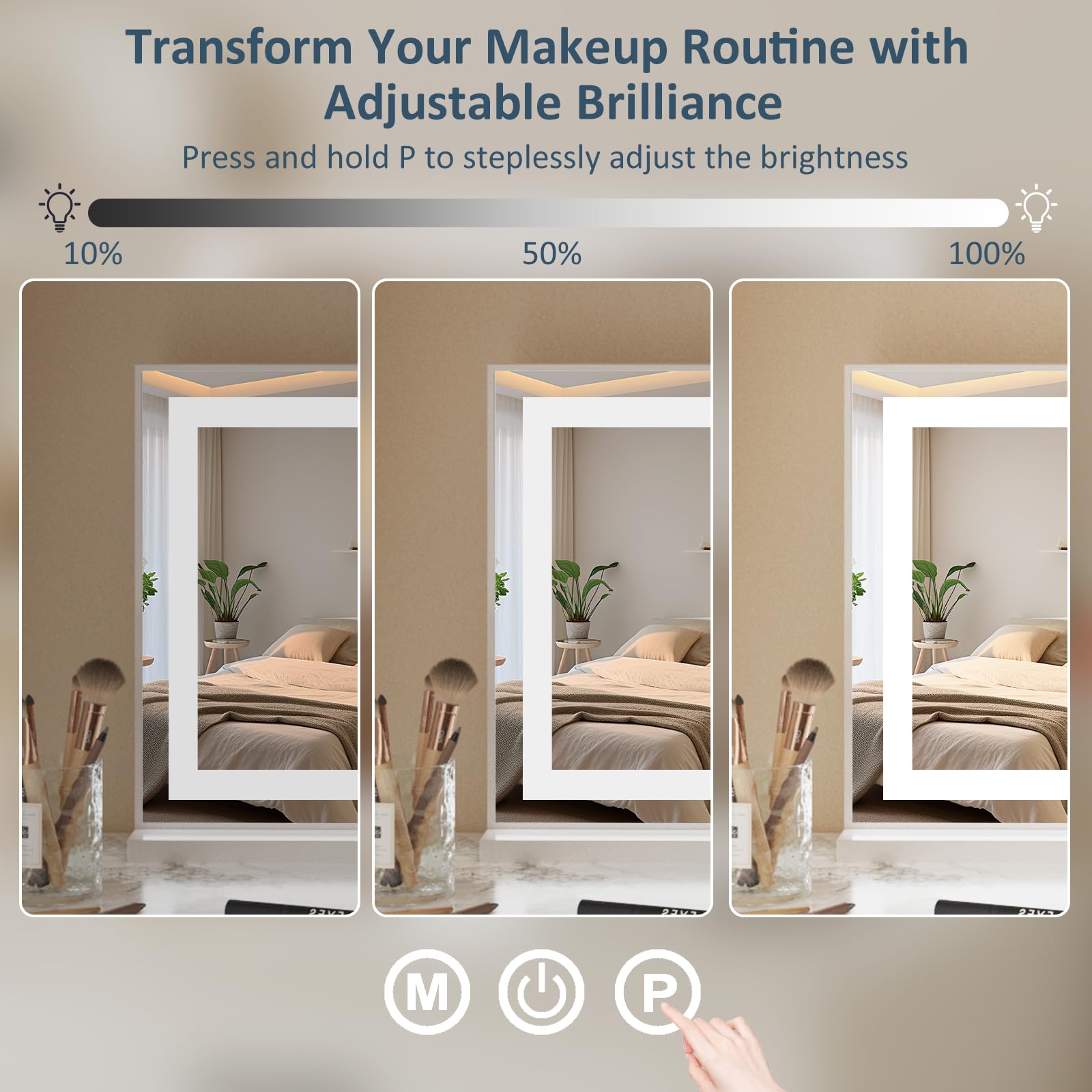Makeup Mirror with Lighting, 58 x 44 cm, mit 10-facher Vergrößerungslinse, Touch Control, DREI Farbtemperatureinstellungen und Einstellbarer Helligkeit.