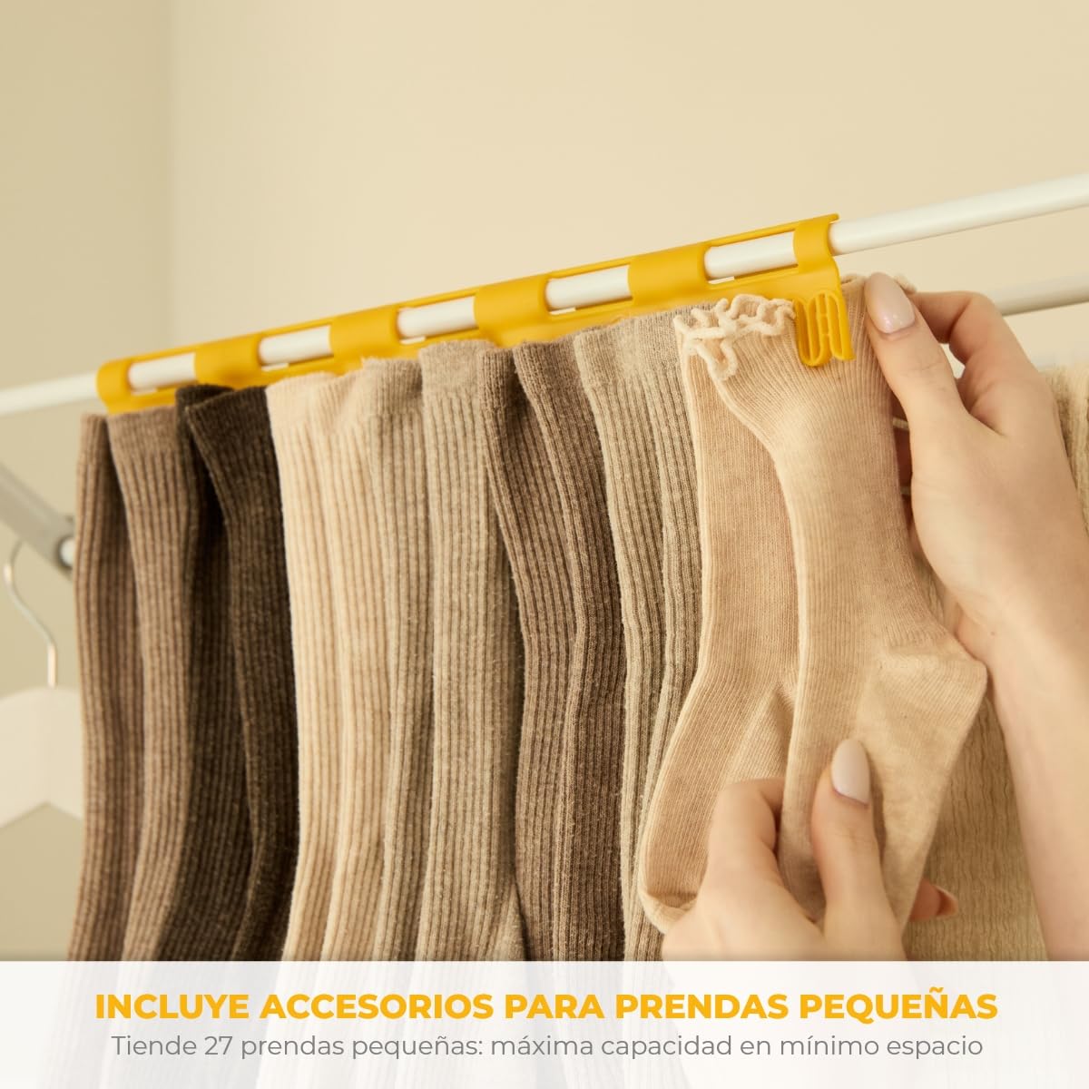 Newlux - Tendedero Extensible Pared Wall V120 (120x60x19cm) con Capacidad 12M/12KG y 8 Barras. Tendedero Pared Plegable 11 cm con Accesorio 27 Prendas Pequeñas. Interior/Exterior, Blanco