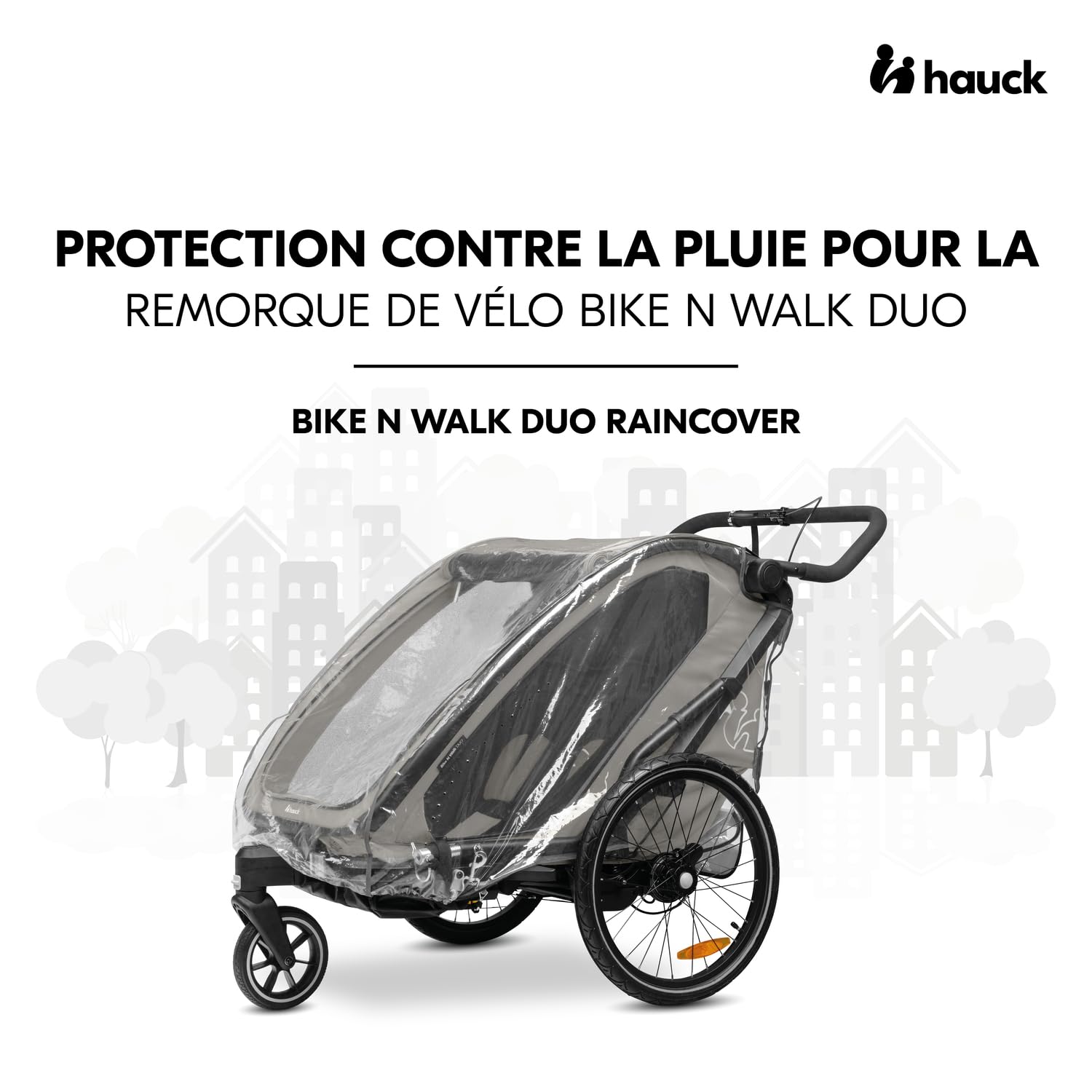 hauck Habillage Pluie pour Remorque Vélo Enfant Bike N Walk Duo – Protection Remorque Imperméable avec Aération et Bandes Réfléchissantes, Pliable et Facile à Fixer - Transparent