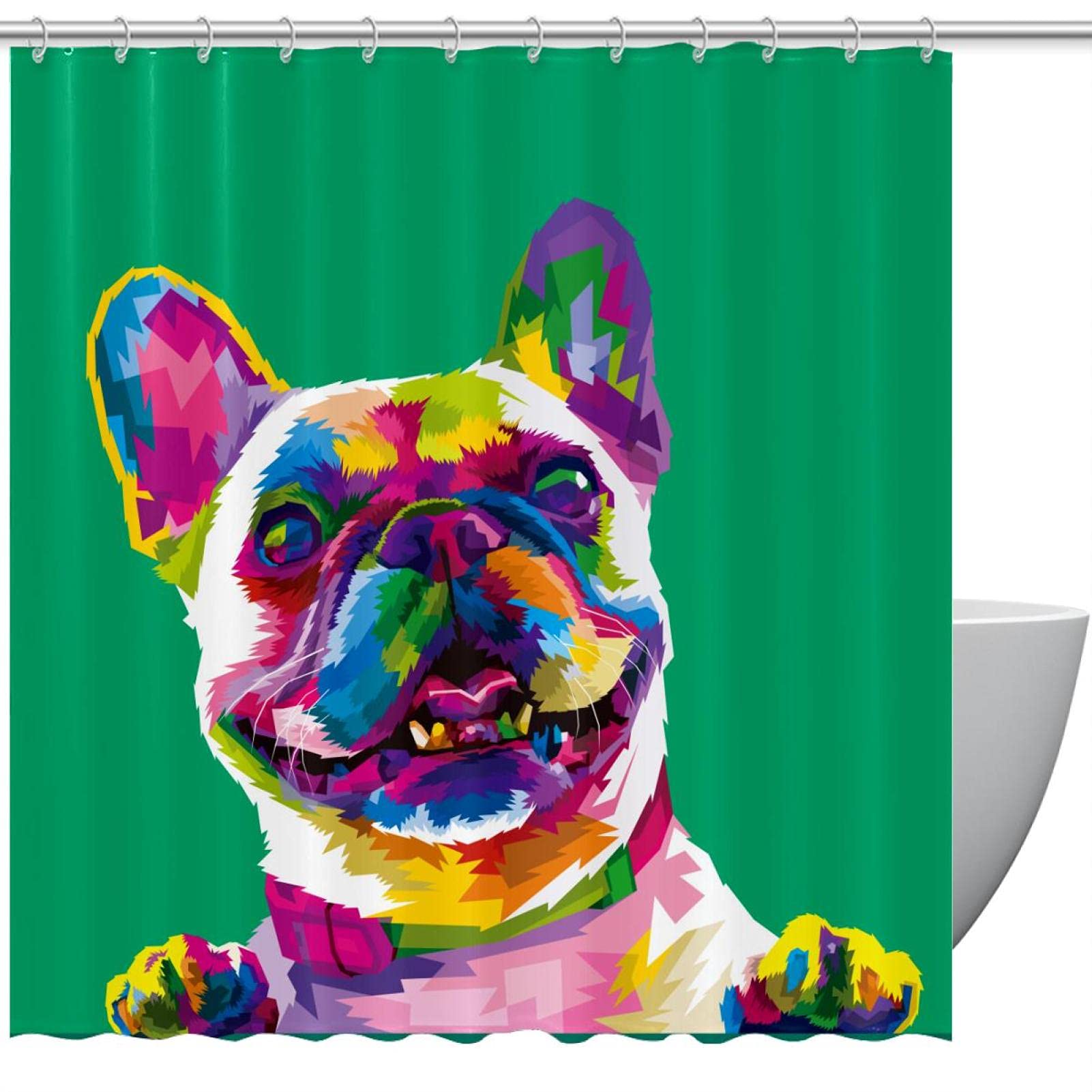 Fowocu Set di tende da doccia divertenti per cani, in tessuto impermeabile, con animale, polipo, stella marina, tartaruga, ancoraggio, pesce nautico