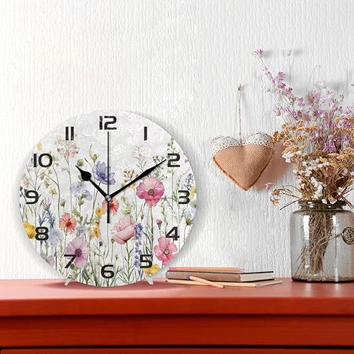 Miniatura 2 de YETTASBIN Reloj de pared de flores silvestres a base de hierbas, silencioso sin tictac, funciona con pilas, reloj redondo decorativo creativo para