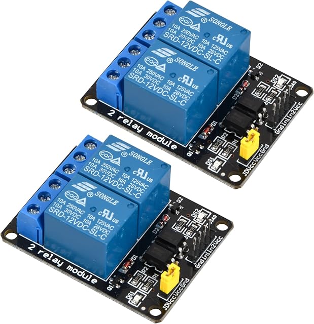 2PCS 2 Channel Relay Module With Optocoupler, 2 Way Relay Expansion Module Board, High Low Level Trigger Relay Shield Module Control Board With LED Warning Lamp 5V/12V/24V for Arduino (2 Way 12V Blue)