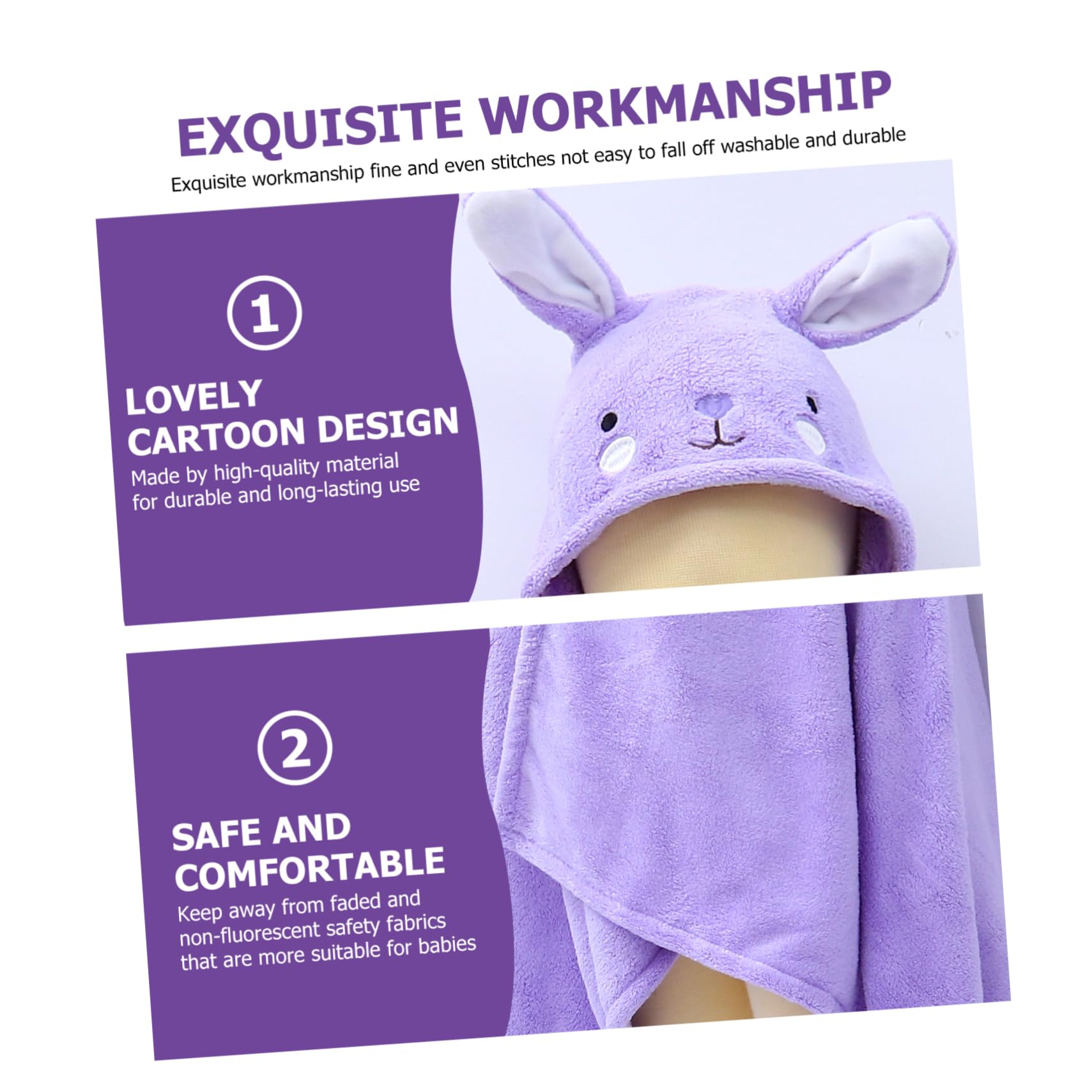 Serviette de Bain à Capuche Lapin Pourpre 70x140 pour Garçon, et Filles