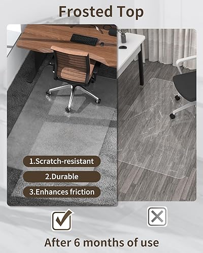Miniatura 6 de Blvornl Tapete transparente esmerilado para silla de pelo alto y suelo de madera dura, 34.6 x 47.2 pulgadas, tapete de silla de material duro,