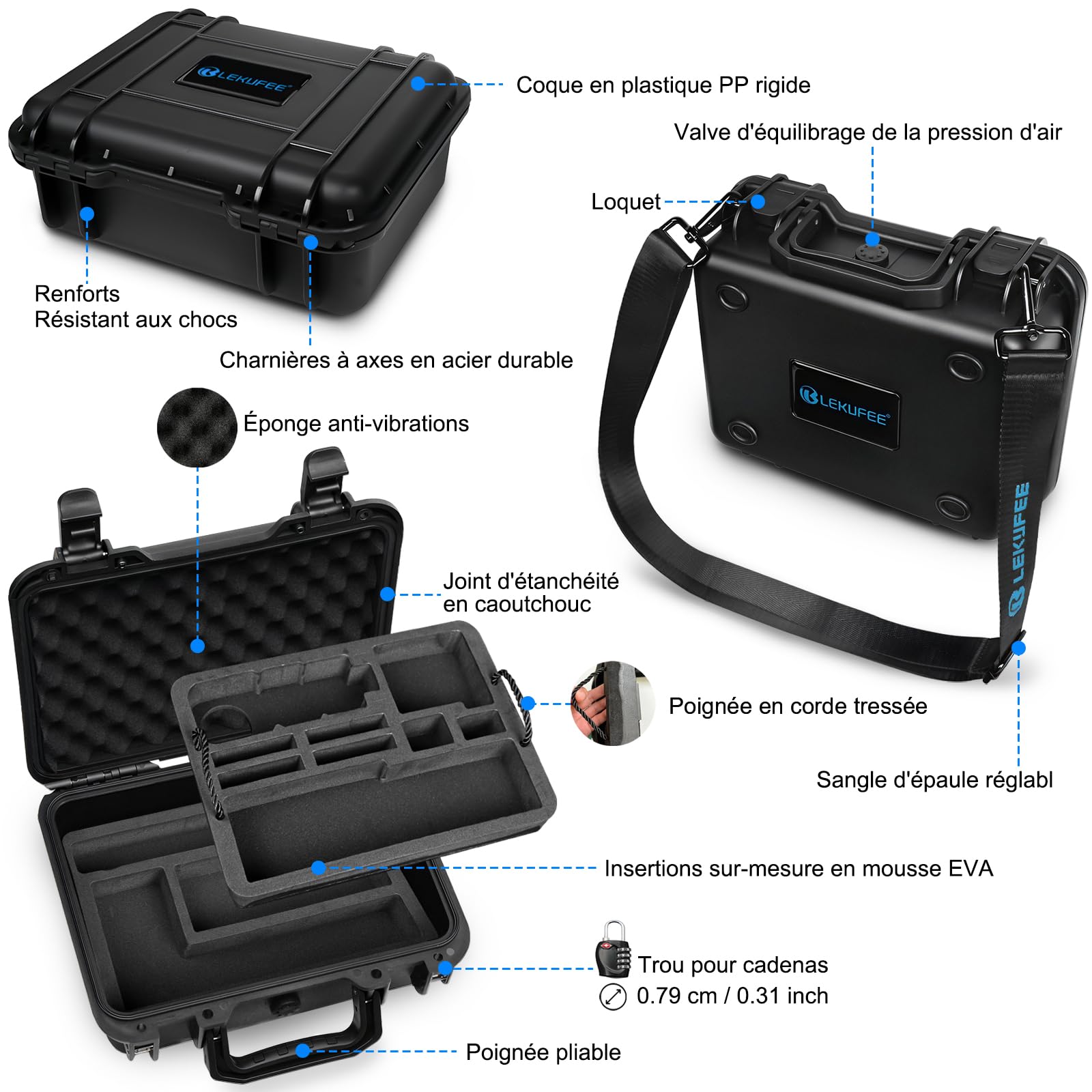 Étui de Transport Rigide Étanche LEKUFEE pour Insta360 X5, X4 Air, X4/X3 Caméra d'Action et Accessoires