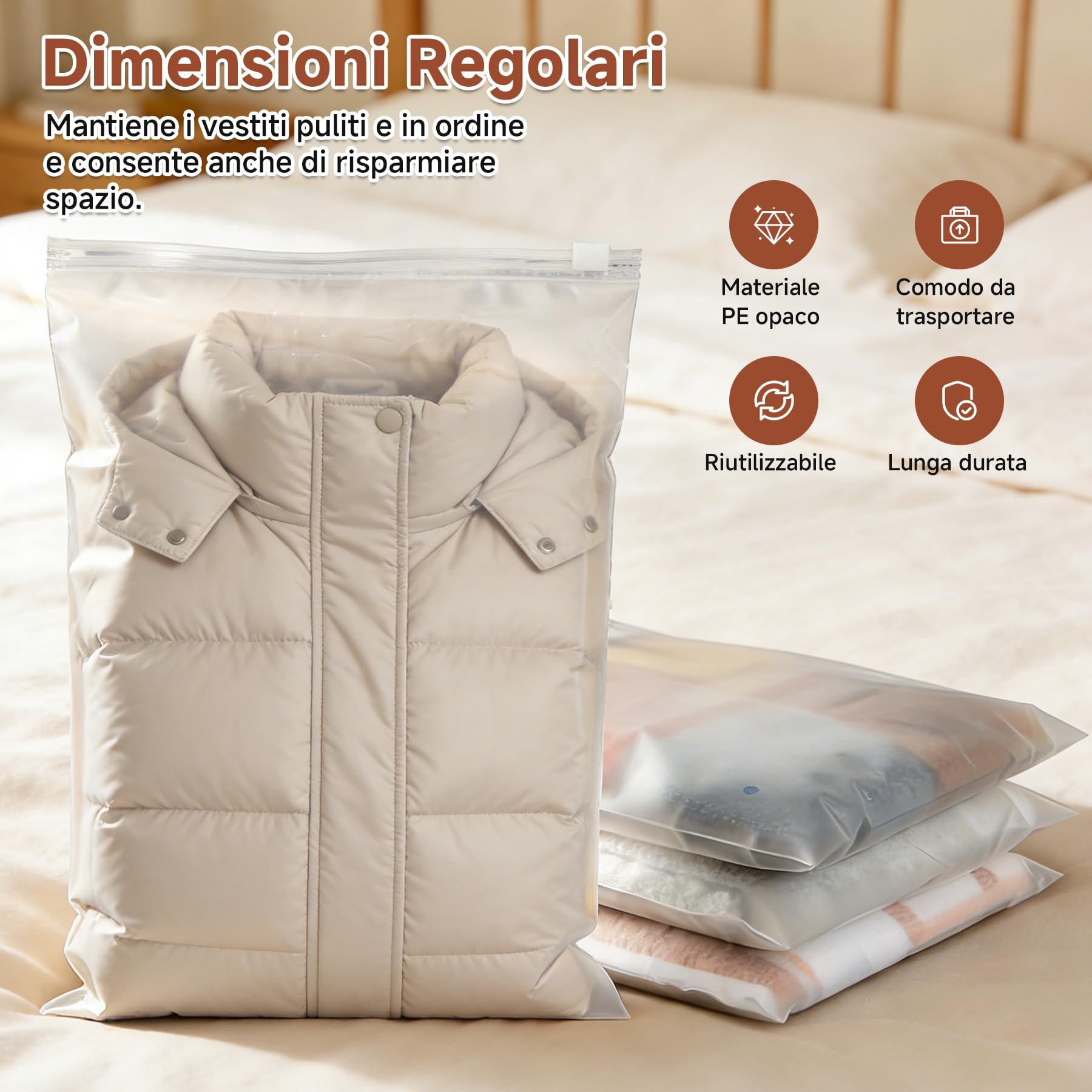 20 Pezzi Sacchetti con Zip 40x50cm, Borse Portaoggetti Grandi in Plastica Smerigliata per Vestiti, Maglioni, Cappotti e Giacche, Organizer da Viaggio Riutilizzabili e Salvaspazio