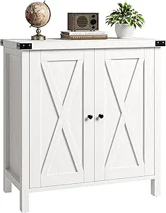 GarveeHome Small Storage Cabinet, Farmhouse Sideboard Buffet Cabinet with 2 Doors and Adjustable Shelves, Accent Entryway Console Cabinets for Living Room, Dining Room (White, 1 Pieces)