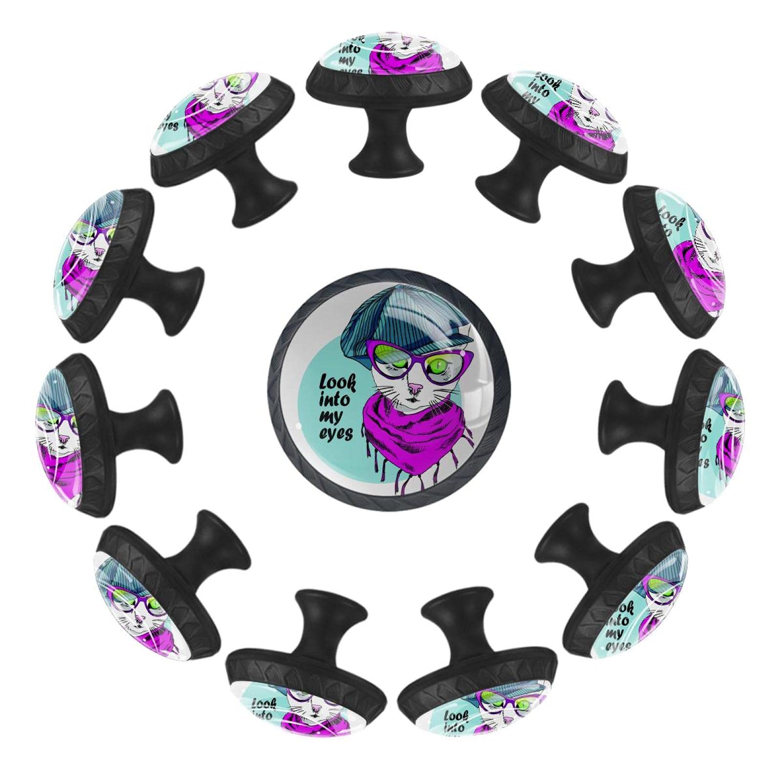 Boutons de tiroir chat 35mm poignées de meuble en verre pour commode enfant lot de 12