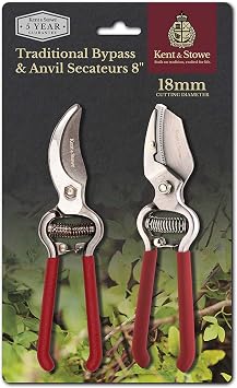 Kent & Stowe Traditional Bypass and Anvil Secateurs, Duel Pack