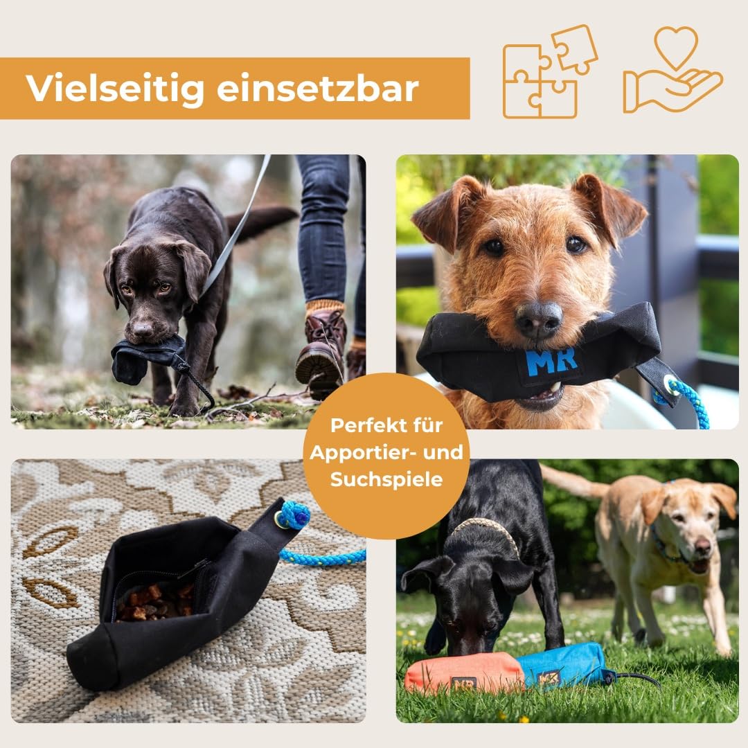 Martin Rütter – Futterbeutel Dummy Koralle XS – Futterdummy Hund wasserabweisend & waschbar, mit Reißverschluss & Wurfschnur – Apportierbeutel für Hundetraining – Für Trocken- & Nassfutter, Leckerlis