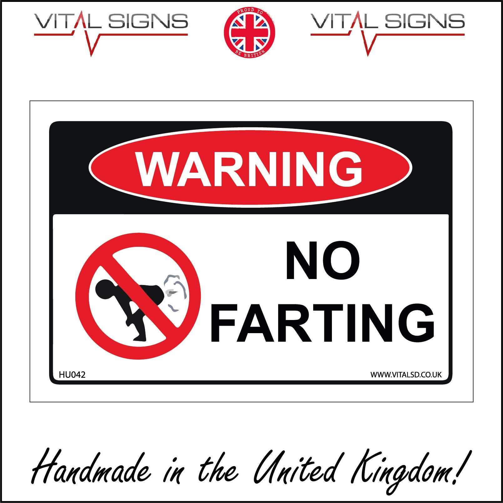 HU042 Warning No Farting SIGN man cave kitchen office boss warehouse factory fun 150mm x 100mm Sticker/Sav - White Background