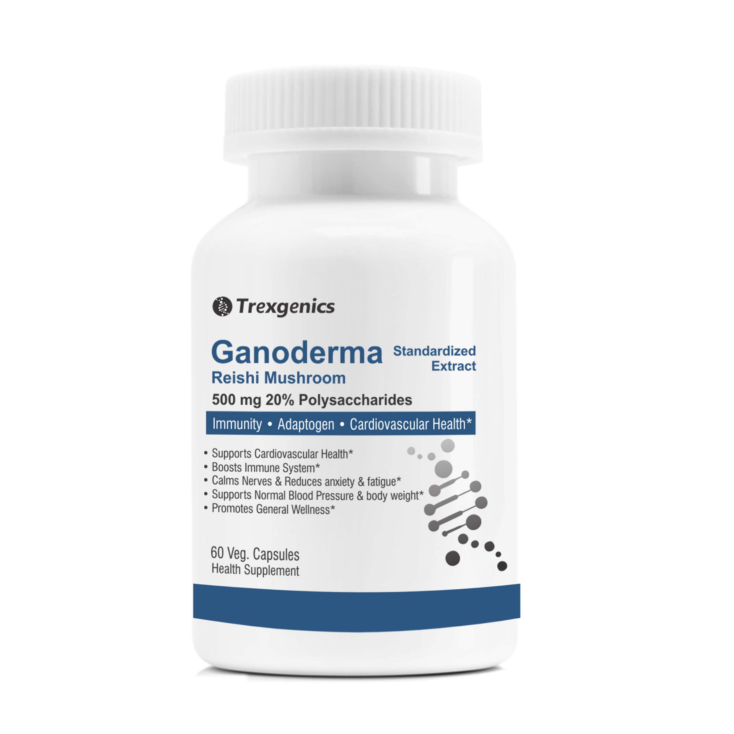 Trexgenics® GANODERMA 500mg Reishi Mushroom (20% Polysaccharide) Immunity, Adaptogen, Stress, Energy, Cardiovascular Health (60 Veg. Capsules)