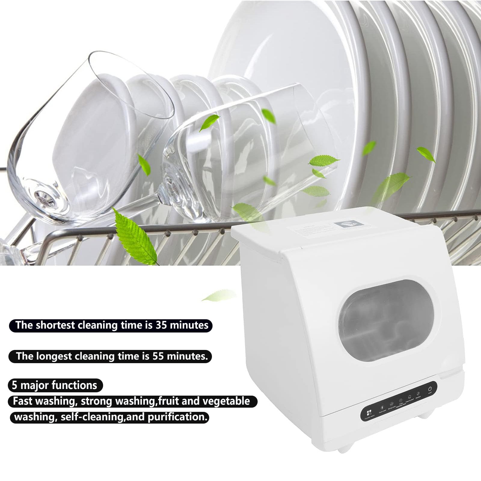 Lavavajillas Totalmente Automático, Lavavajillas De Sobremesa Portátil Totalmente Automático, Mini Lavavajillas Con 5 Programas Con Inicio Retardado - Con Interior De Acero Inoxidable Y 6 Estantes