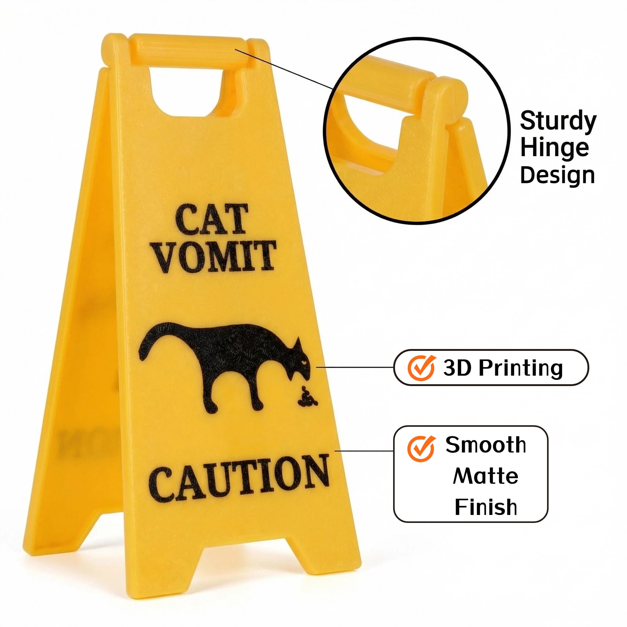 2 Pcs Mini Cat Vomit Caution Sign - 5 Inches Funny Cat Gifts for Women, Cat Vomits Warning Signs for Cat Lovers, Perfect Gag Gifts for Cat Mom or Cat Dad