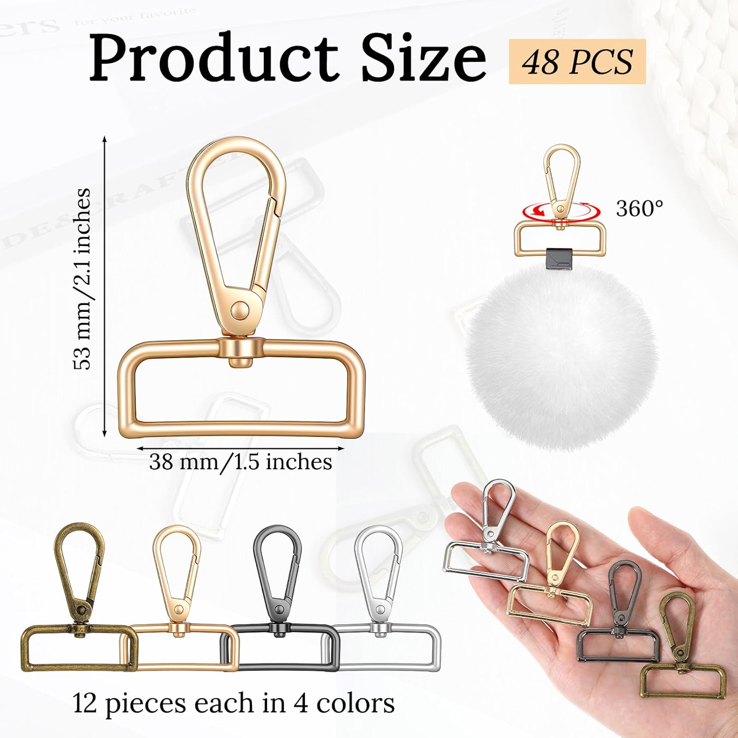 48Pcs 1.5 Inch D Ring Clasp Lobster Claw Swivel Clasps, Metal D Ring Swivel Snap Hooks Lobster Lanyard Clasp Clips Hook for Keychain Lanyard Jewelry DIY Crafts Purse Bag Making(4 Colors) - Image 2