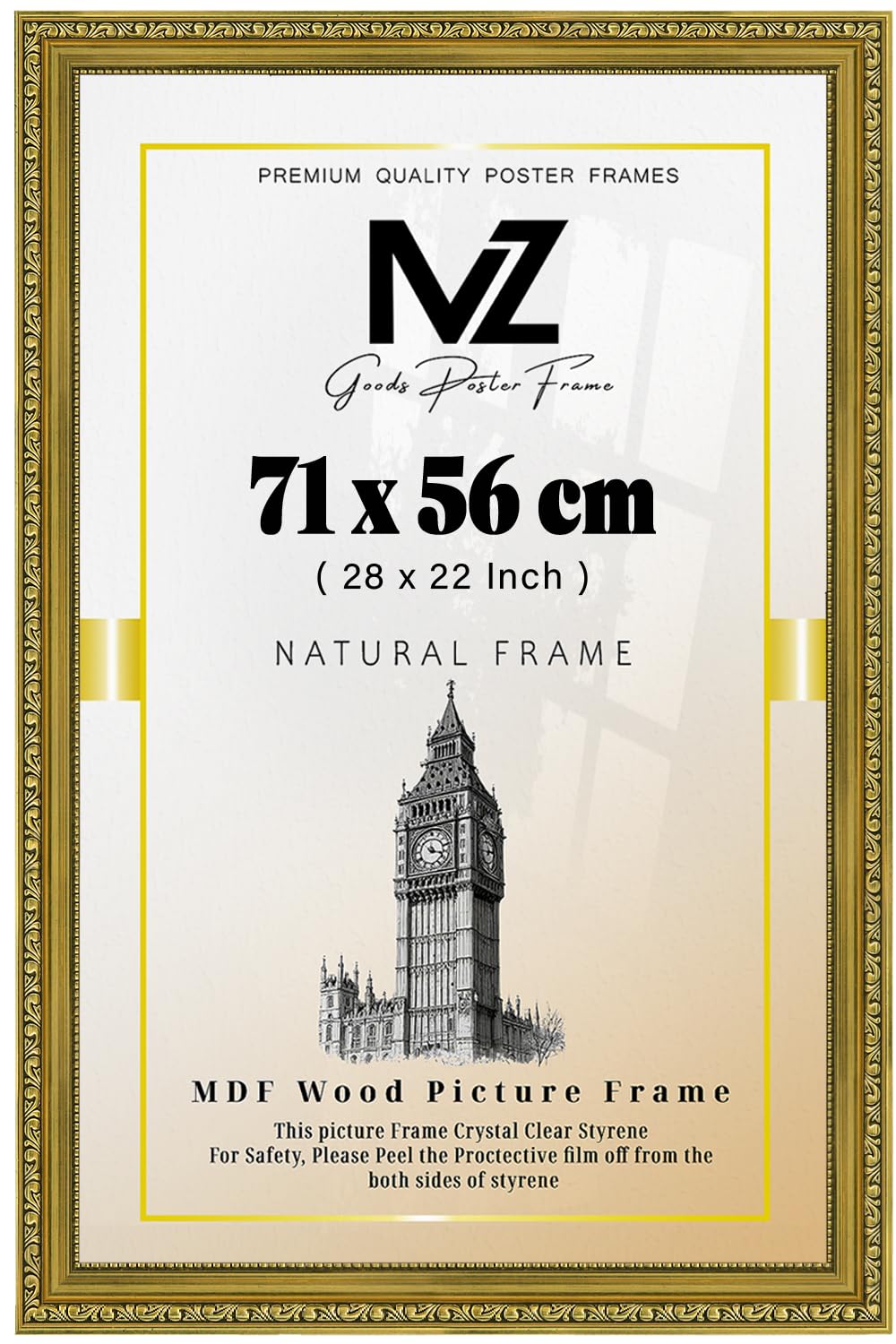 Mz Goods Gold - Classic And Elegantly Designed (71 X 56 Cm) Picture/Poster Frame | Rectangle Safety Styrene Polcore Frame 28 X 22 Inch Handmade Frame [ ]