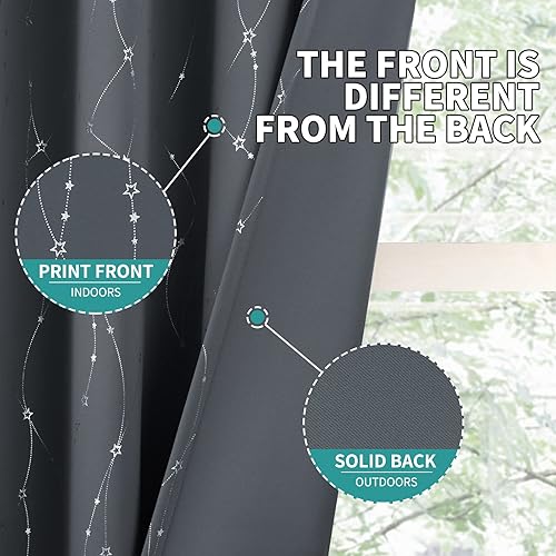 Miniatura 5 de BGment Cortinas opacas para niños, 84 pulgadas de largo, estampado de estrellas y ondas, cortinas para oscurecer la habitación, cortinas con