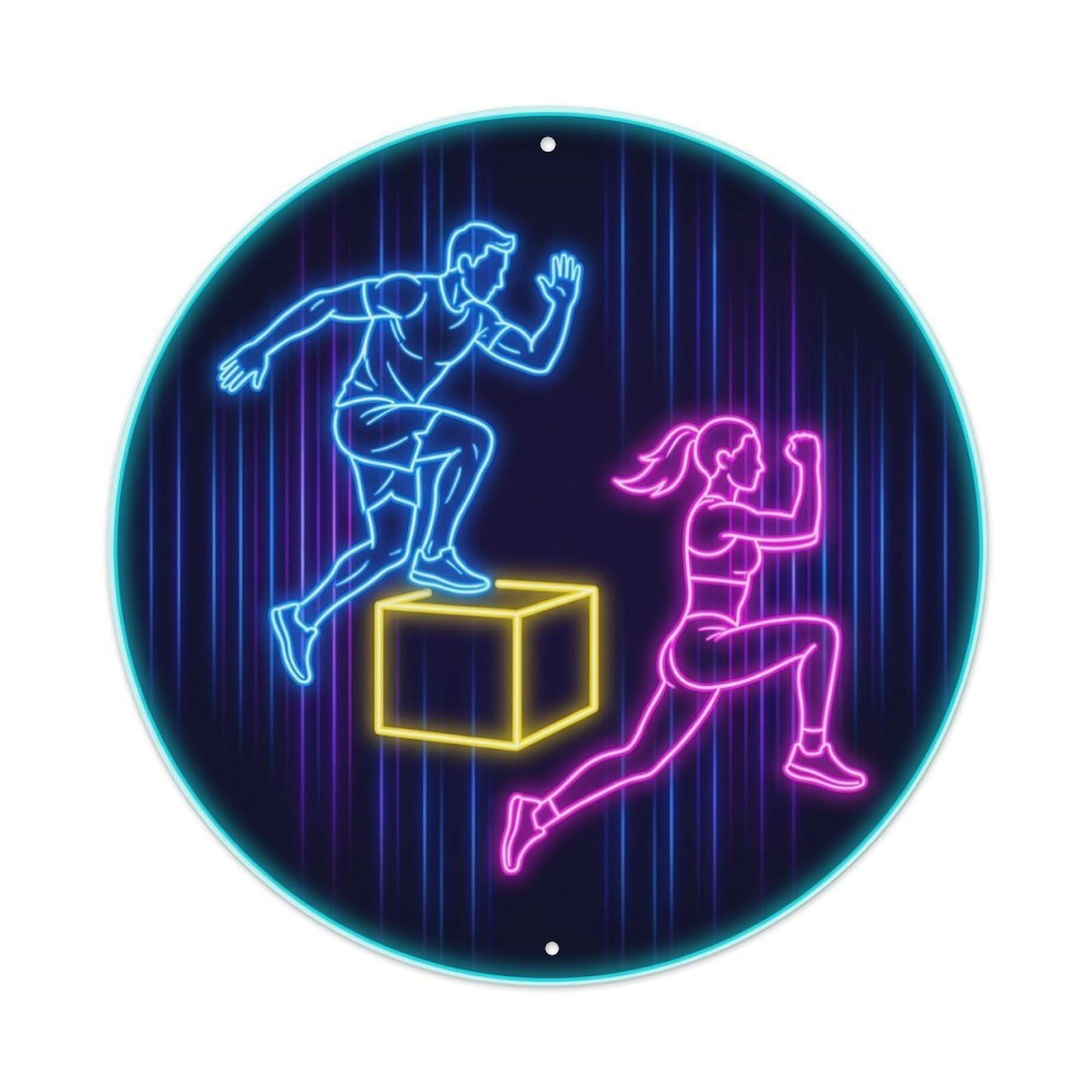 Vintage Faux Neon Gym Retro Bodybuilding Fitness Dynamic Metal Tin Sign