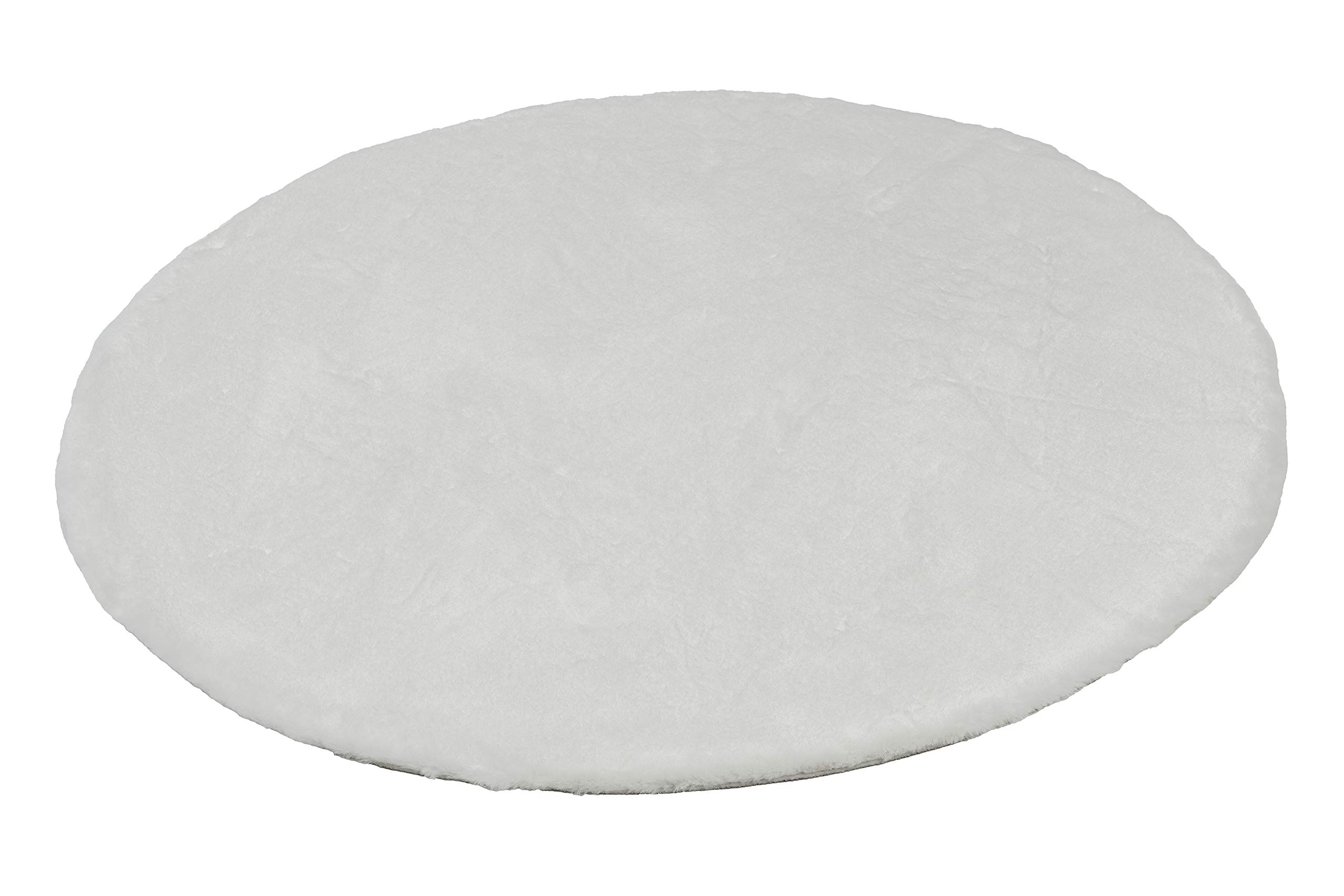 Schöner Wohnen Kollektion Hochwertiger Kunstfell Teppich flauschig - Teppich Wohnzimmer - Hochflorteppich Lammfell Schaffell - Dekofell rund weiß 120 x 120 cm