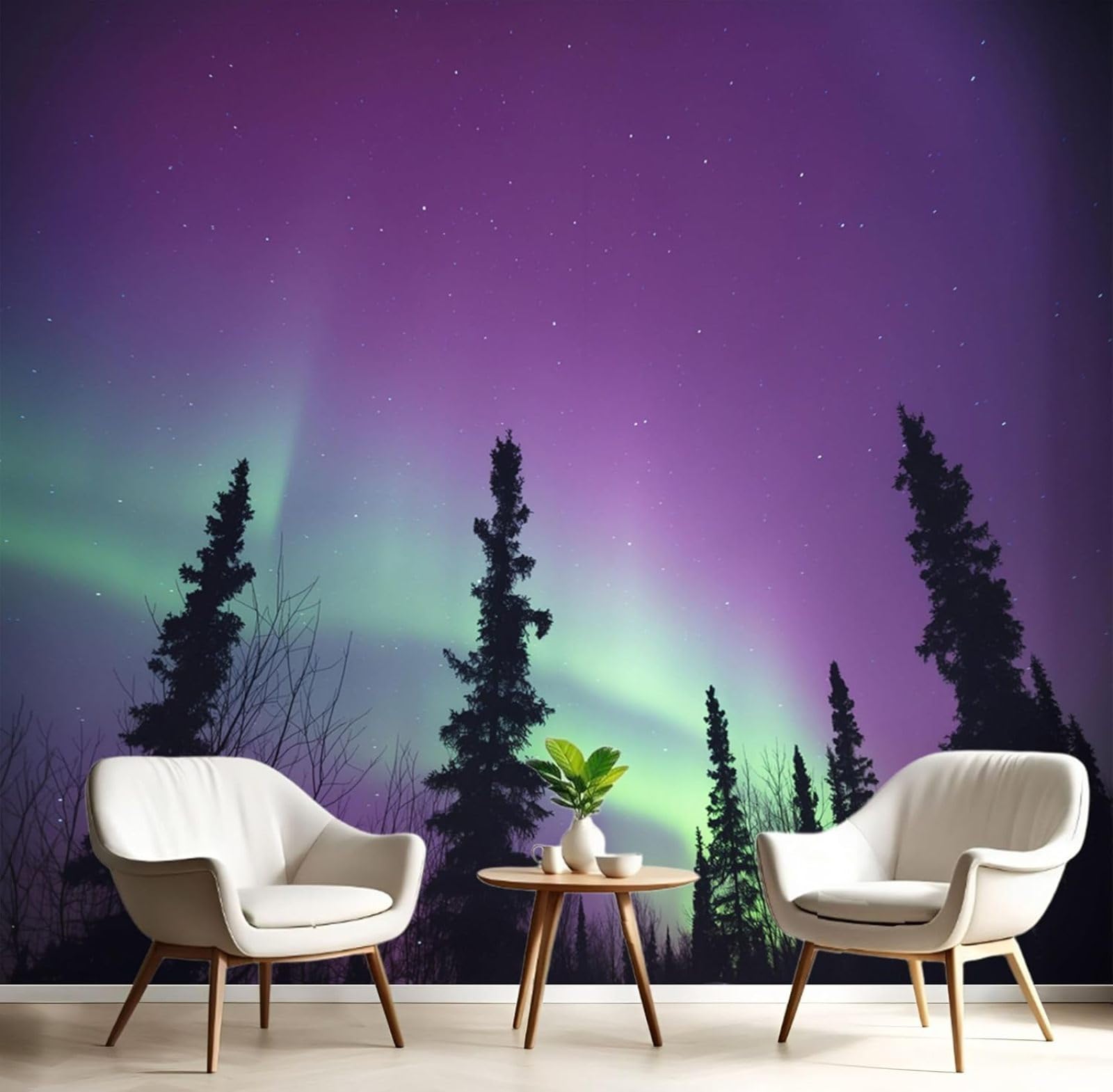 kfjhgbdshhj Photo Wallpaper, Purple Starry Sky, Pine Forest, Bedroom Living Room, Non-Woven, Wall Picture Wall Decoration,430cmx300cm Stickers - Frameless Painting - Poster