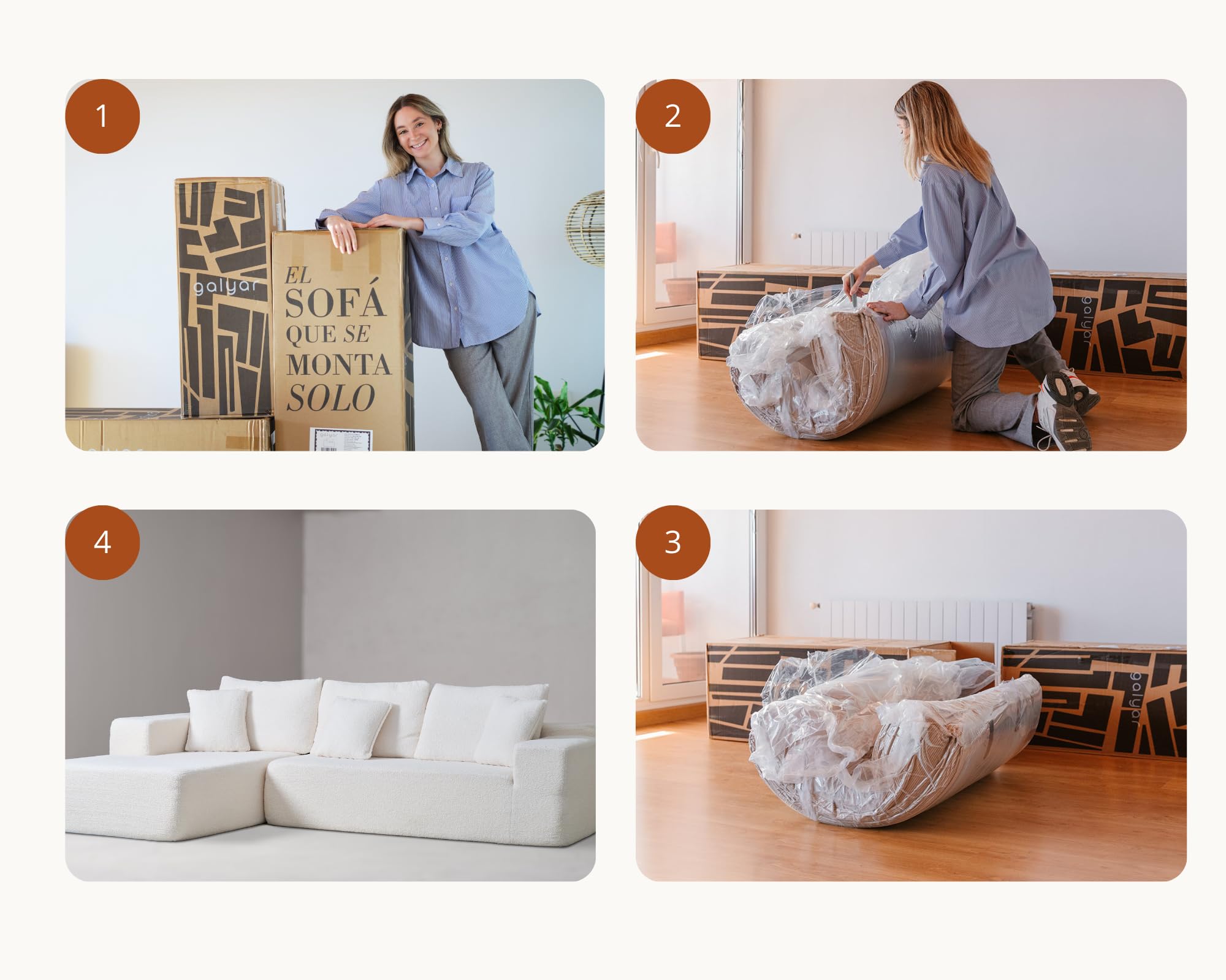 Sofá Esquinero Chaise Longue Forma L Moderno de Espuma Comprimida, con función Cama, envío Caja Sin Montaje (Borrego Beige, Chaise Longue Izquierda)