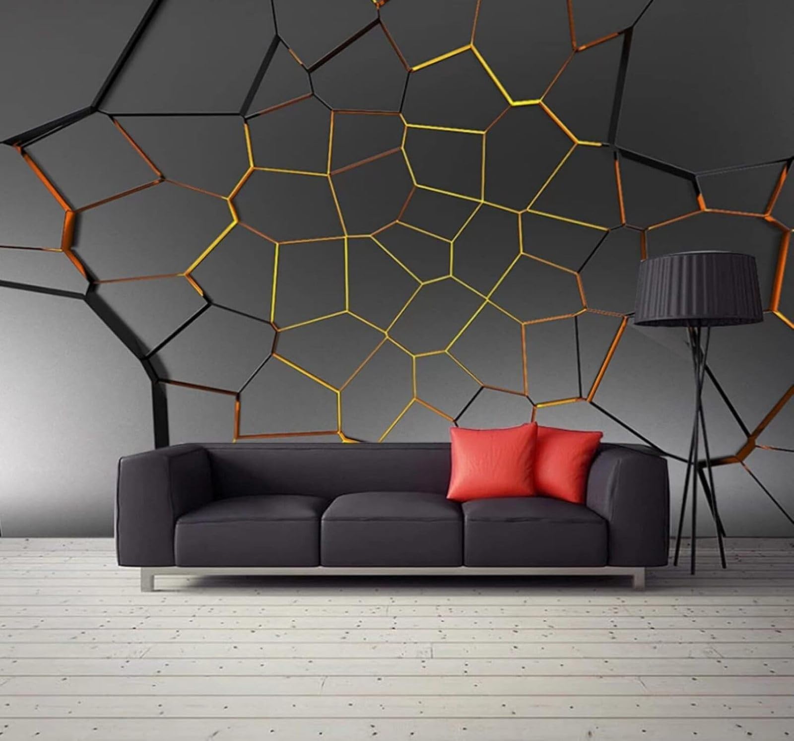 XLMING Abstract Three Dimensional Black Gold Geometric 3D Wallpaper Luxury Silk Study Dining Feature Sofa Grey Bedroom Living Room Tv Decorative Wall-200cm×140cm