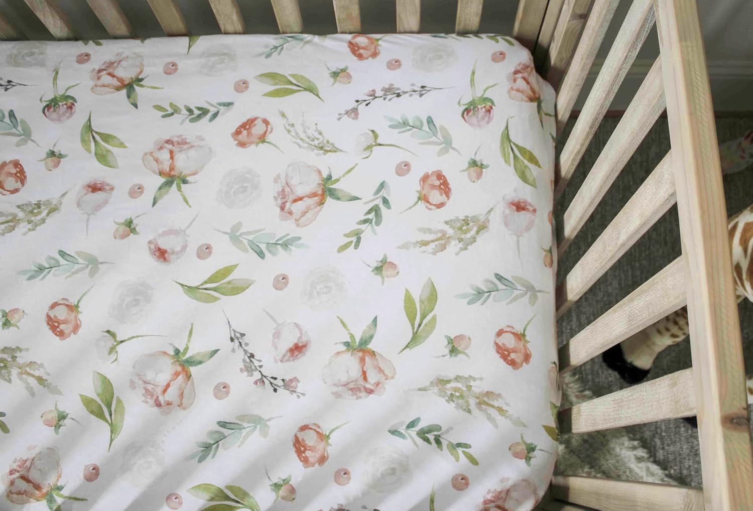 NODNAL CO. 3 Fitted Crib Sheets Set - Peonies & Roses for Baby Girl - 100% Oeko-TEX Cotton Girl Nursery Bedding - Pink Floral Boho Eucalyptus Flowers Set Toddler Mattress 28”x52”x9” Sheet