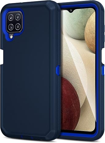Jiunai for Samsung Galaxy A12 case, Rugged Dual Layer Shockproof Drop Protection Outdoor Sports Tough Hybrid Bumper Rubber Cover Defend Matte Armor Phone Case for Samsung Galaxy A12 5G 2021 Blue