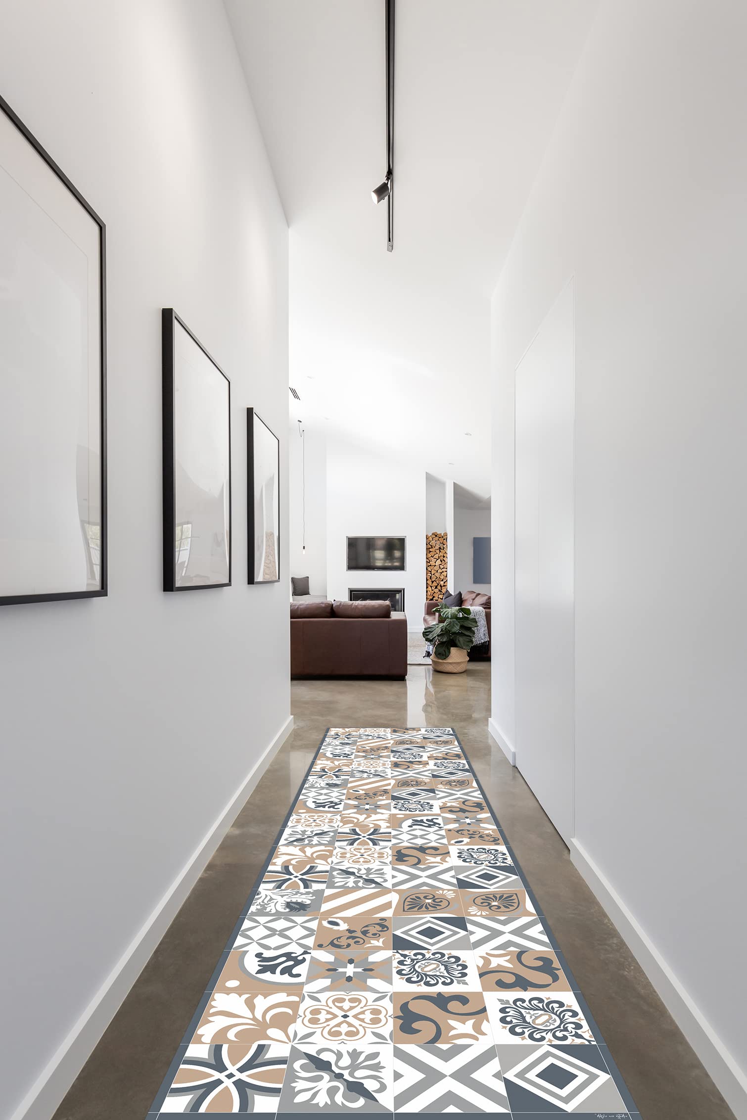 DobleUve Estudio Tapis Vinyle 32 | Brun | 65x140 cm | Tapis Cuisine | Tapis de Salon Antidérapant Antifongique Ignifuge | Tapis Enfants | Tapis Bain PVC | Tapis PVC
