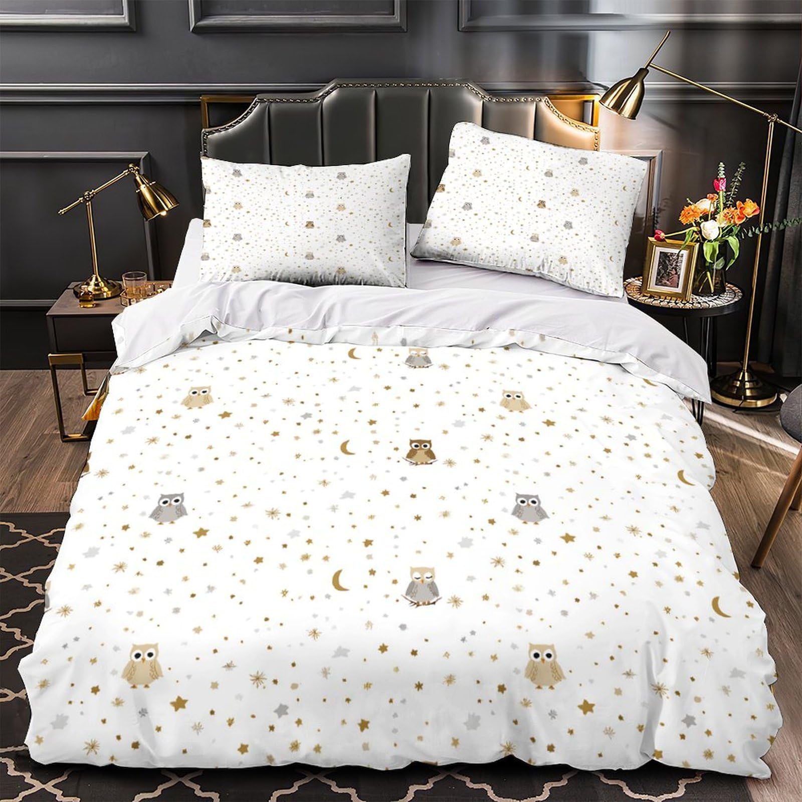 Housse de couette hibou 3D hypoallergénique contre allergies lit
