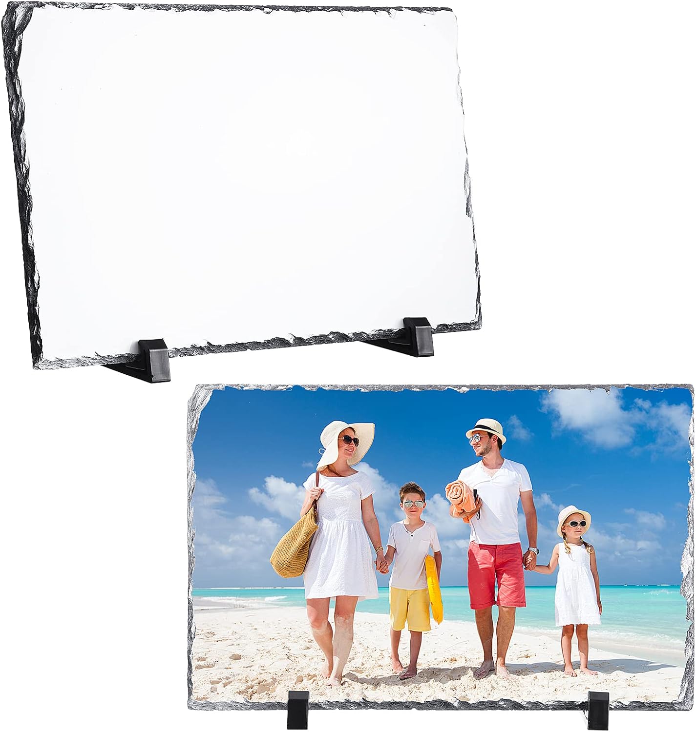 Gersoniel 2 Pieces Sublimation Blank Slate Rock Stone Photo Frame Heat Transfer Rectangular Picture Frame with Display Holder for Heat Press Machine (7.9 x 11.8 Inch)