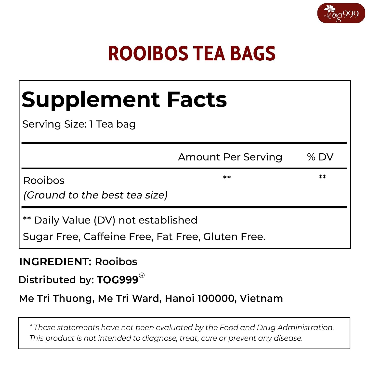 , 135 Premium Red Rooibos Tea Bags, 100% Natural & Pure from Rooibos Tea Leaves. Loose Leaf Rooibos Herbal Tea. Made with Natural Material Tea Bags. No Sugar, No Caffeine, No Gluten, Vegan. thumbnail