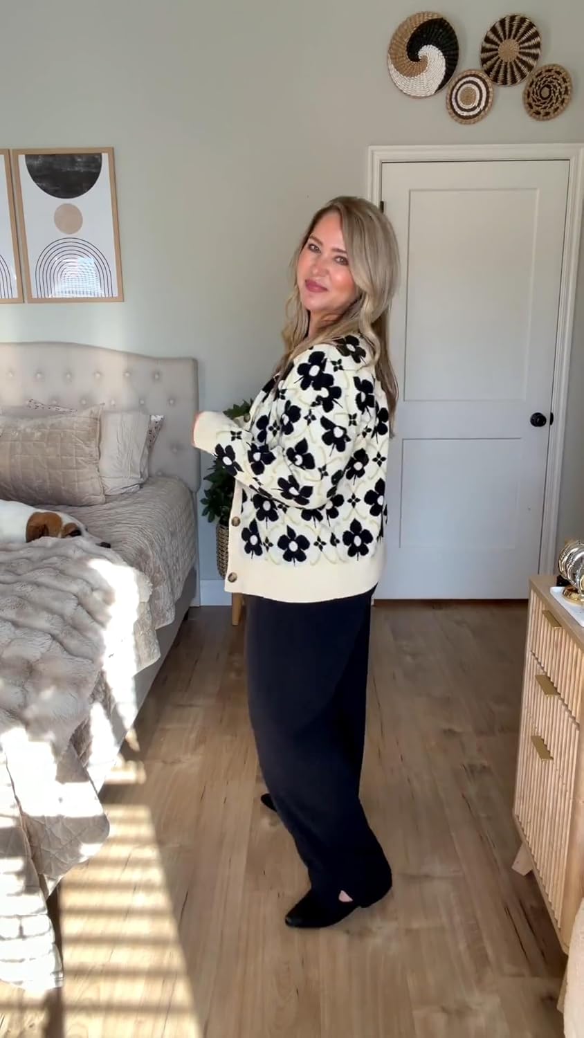 Saodimallsu Womens Floral Cardigan Sweaters Long Sleeve Open Front Button Down Knit Retro Sweater Coat Outwear Fall 2025 - Image 4