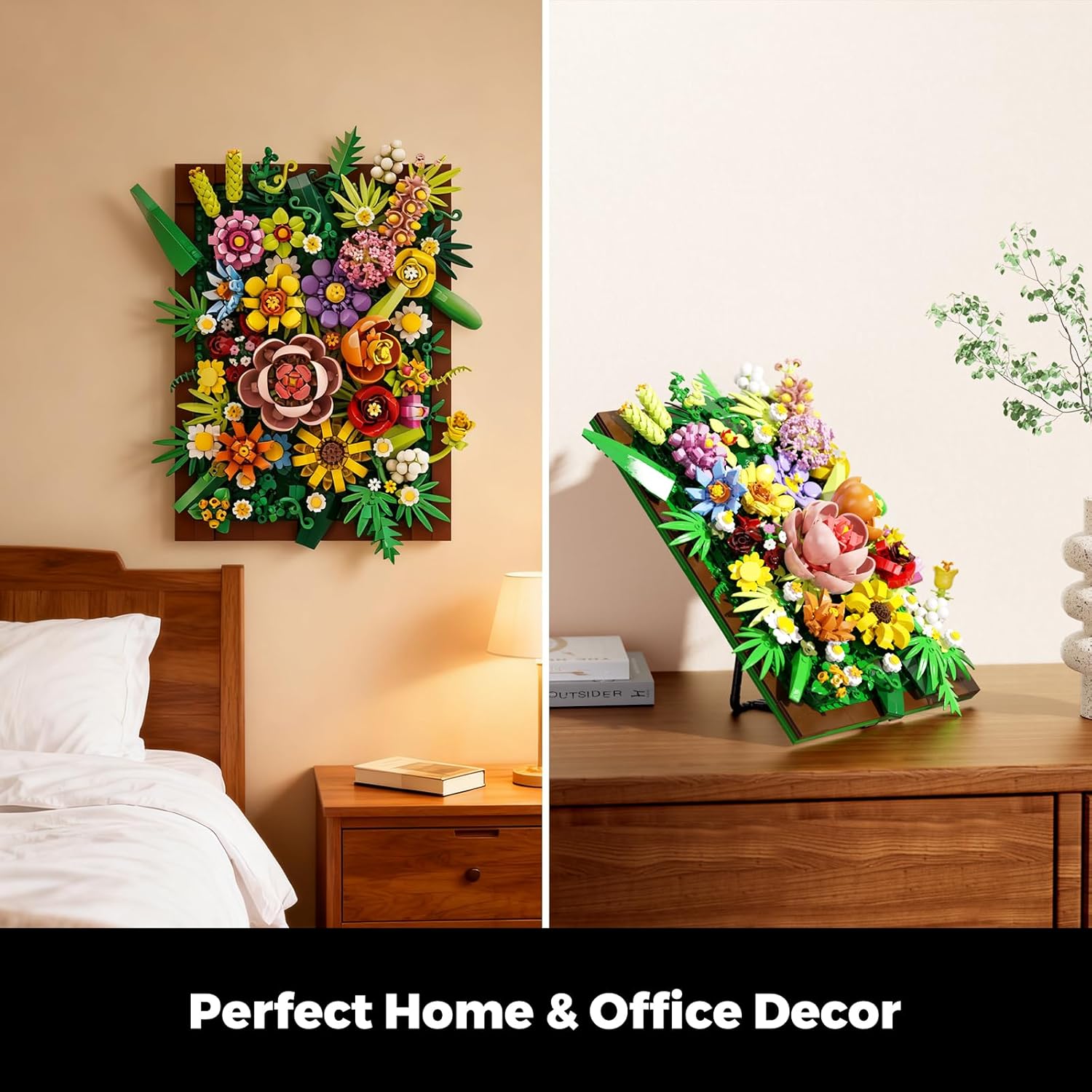 Pretty Spring Flower Sea Bouquet Building Set for Adults - Botanicals Building Kit Gifts for Valentine's, Mother's Day, Easter - Artificial Flowers for Decor or Table Display (1067 Pcs)