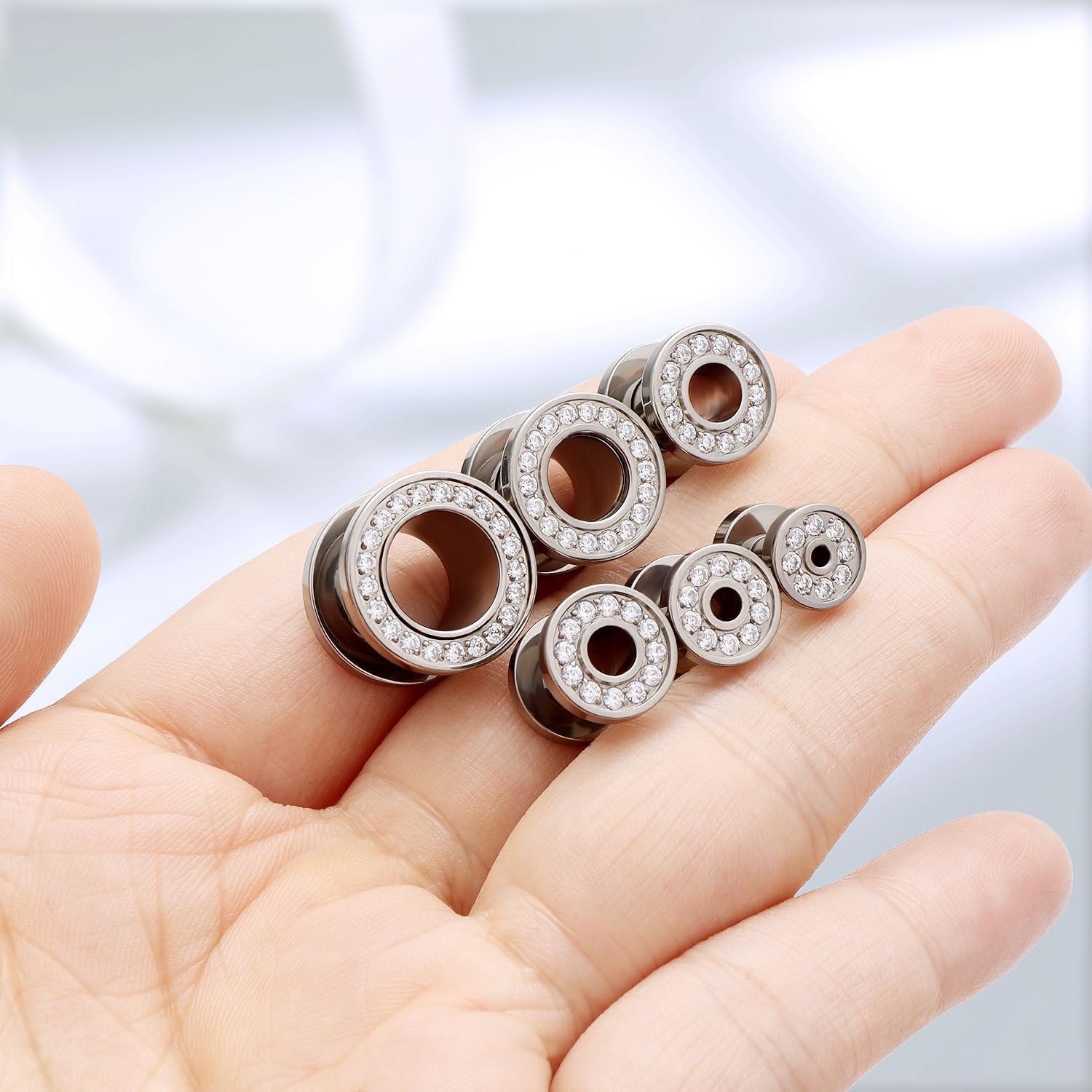 Astm F136 Titanium CZ Ear Gauges Screw Fit Flesh Tunnels Plugs Gauges Earring Expander Stretcher Ear Tunnels For Ears 10G 8G 6G 4G 2G 0G 00G Plug Earrings Body Piercing Jewelry For Women Men