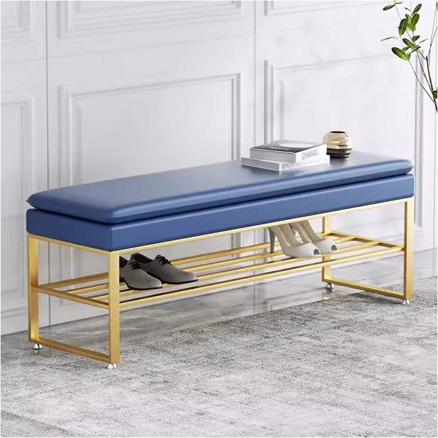 Banc à chaussures 2 niveaux structure métal stable longueur 80 cm compact