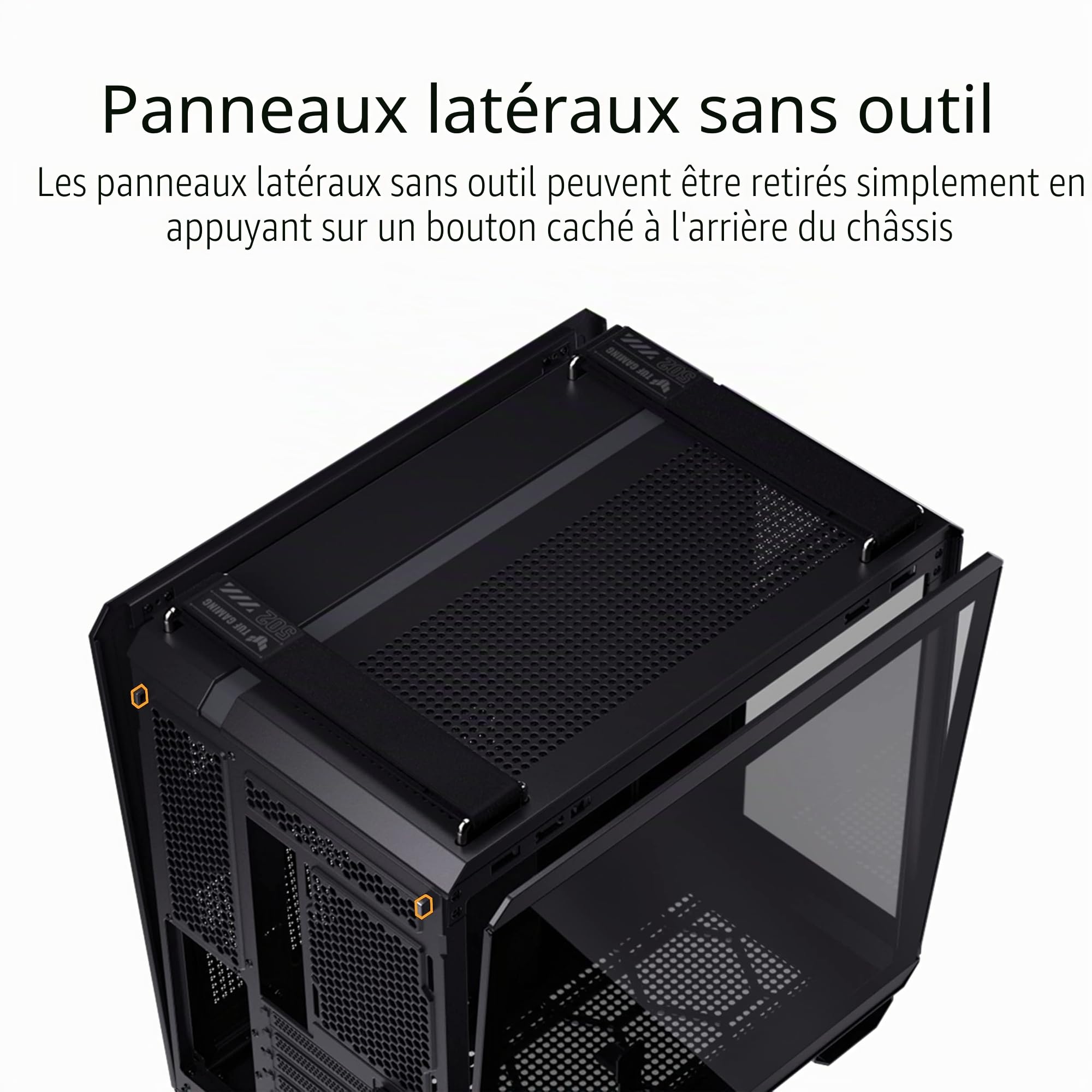ASUS TUF Gaming GT502 Plus - Boîtier PC Gaming ATX, Double Chambre indépendantes pour CPU et GPU, Panneaux latéraux sans Outils, USB Type-C Haut débit à l’Avant​, 4 x Ventilateurs ARGB, Noir