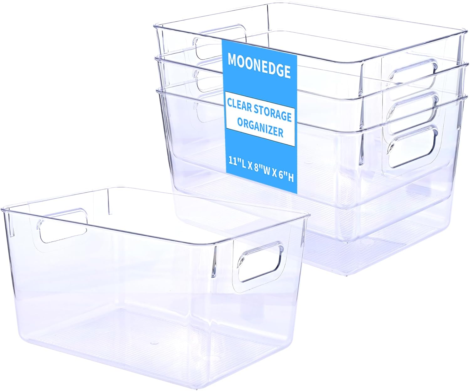 MOONEDGE 4-Pack Clear Stackable Storage Bins with Handles for Home Organization