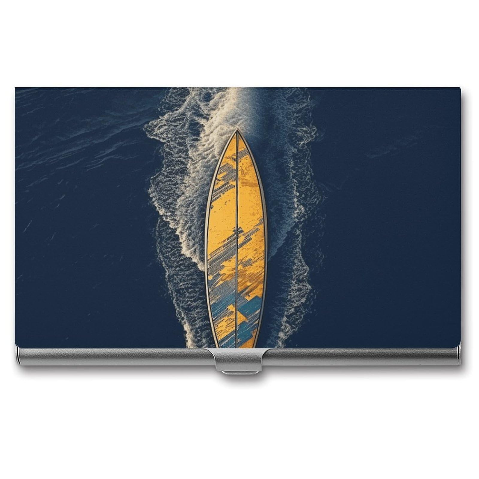 DWVTSLH Surfboard Business Card Holder, Slim Portable Metal Business Card Case Pocket Wallet Professional Name Cards Holder for 22-30 Cards, Credit Card ID Case/Holder for Men Women