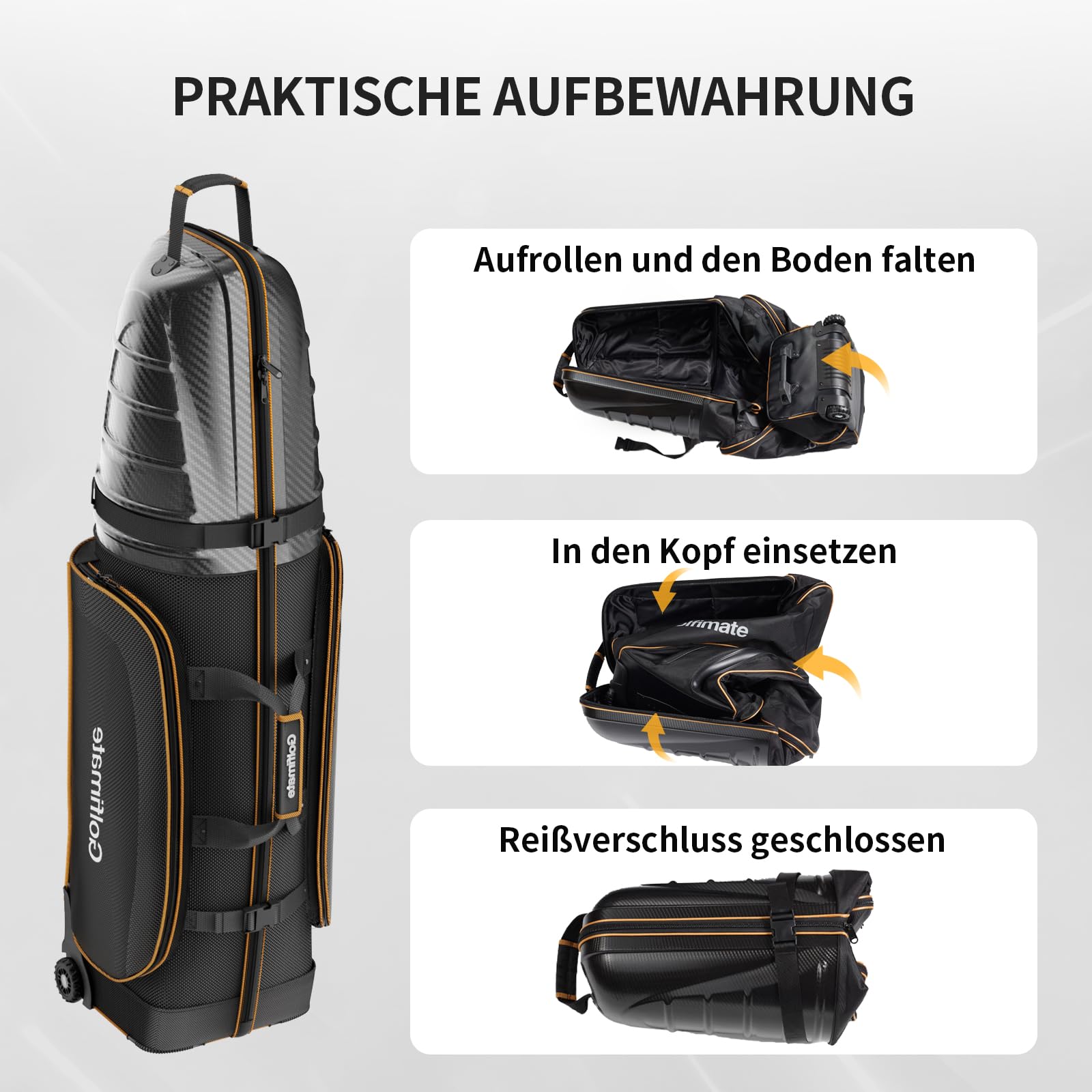 Golf Travel Bag mit Rädern, Golf-Reisetasche aus Kohlefaser, Golfbag Herren | 1680D Oxford-Gewebe Wasserdichte Flüge und Hartem Kopfteil, Schutz für Schläger, Tragbar und Leicht, strapazierfähige