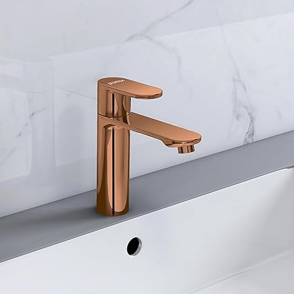Plantex Pure Brass Single Lever Pillar tap for wash basin/Table top wash basin tap with Teflon tape/Quarter Turn tap for wash basin/Wash basin tap-(ORN-203-Rose Gold)