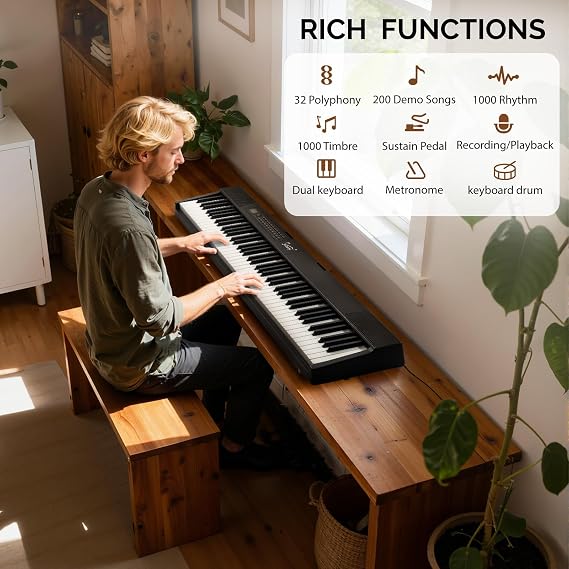 Glarry 88 Key Folding Digital Piano Full Size Electric Keyboard with Semi-Weighted Keys, Portable Keyboard Piano Set With Sustain Pedal, Headphones, MIDI Bluetooth, Black